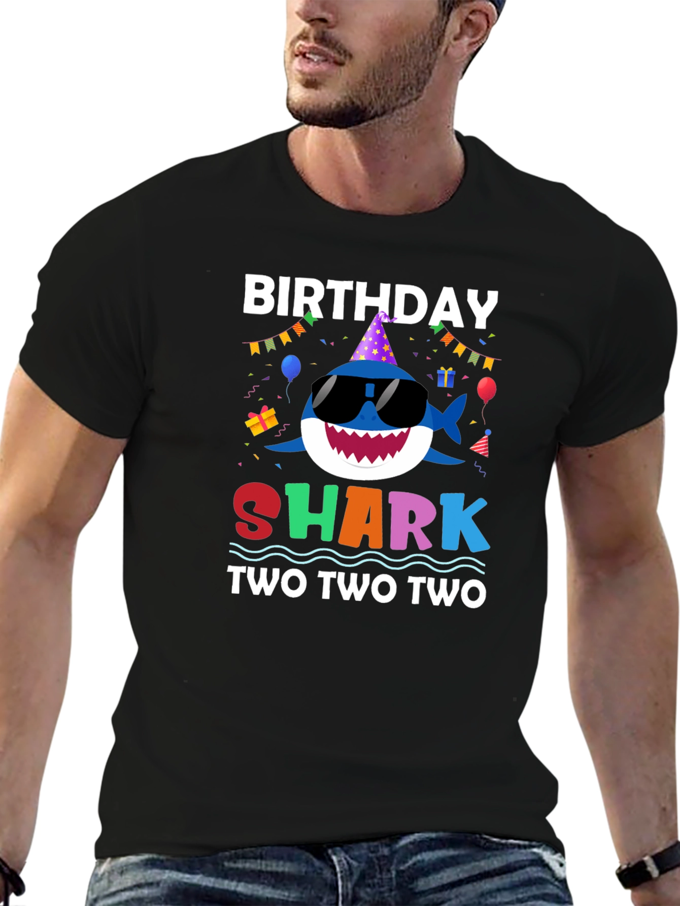 Birthday Shark Two Two Two Black T-Shirt