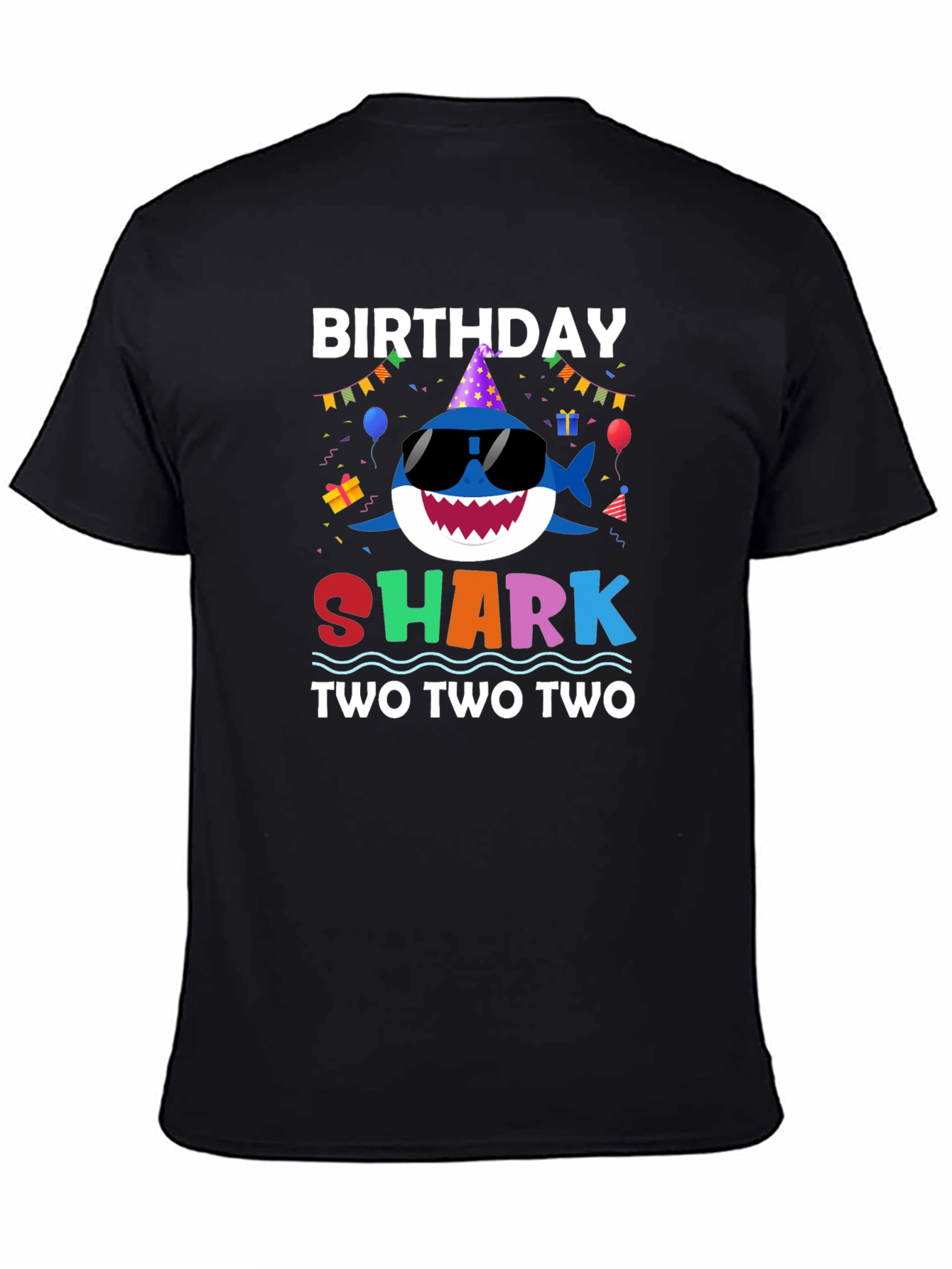 Birthday Shark Two Two Two Black T-Shirt