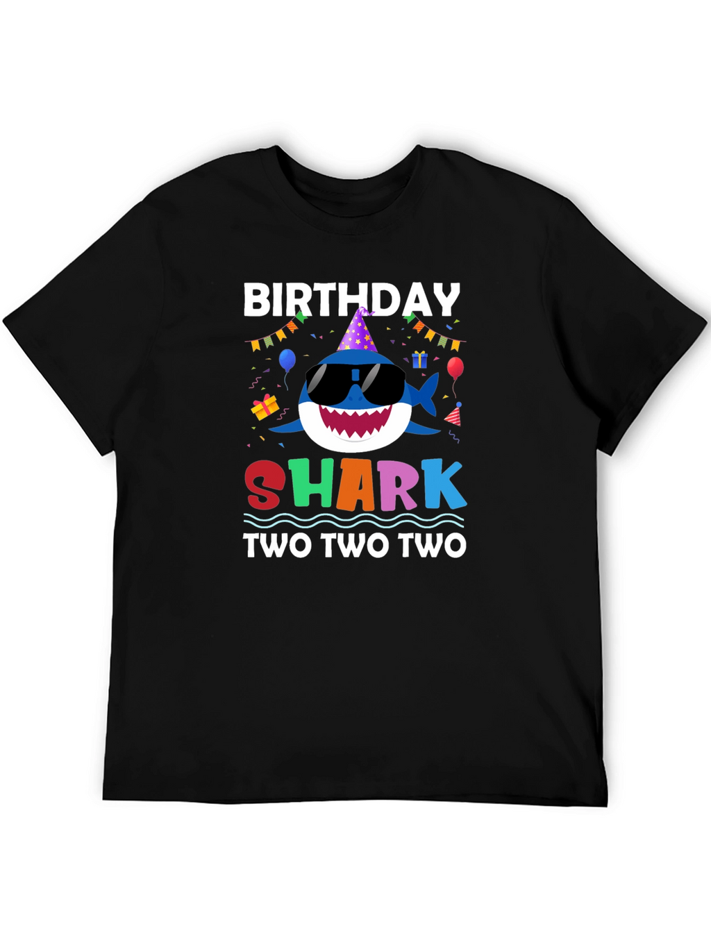 Birthday Shark Two Two Two Black T-Shirt