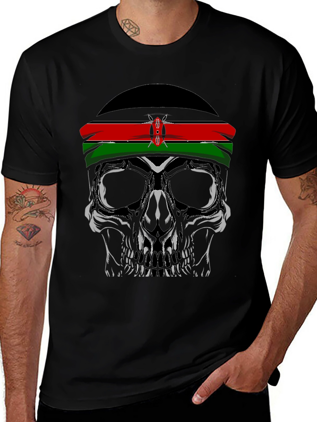Skull with Kenyan Flag Headband T-Shirt