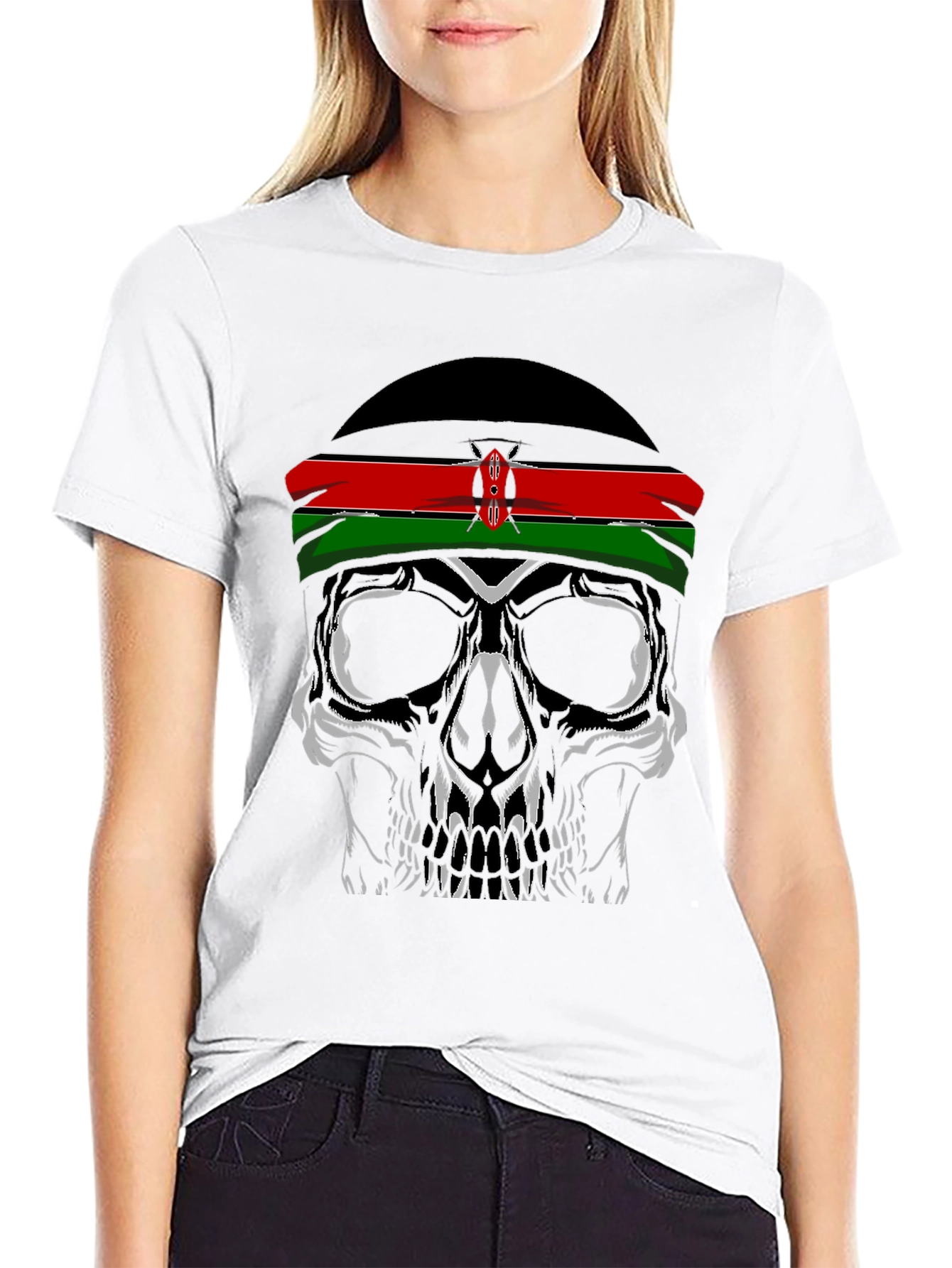 Skull with Kenyan Flag Headband T-Shirt