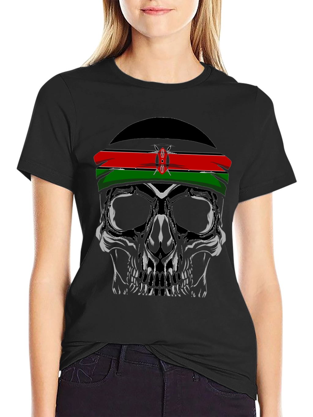 Skull with Kenyan Flag Headband T-Shirt