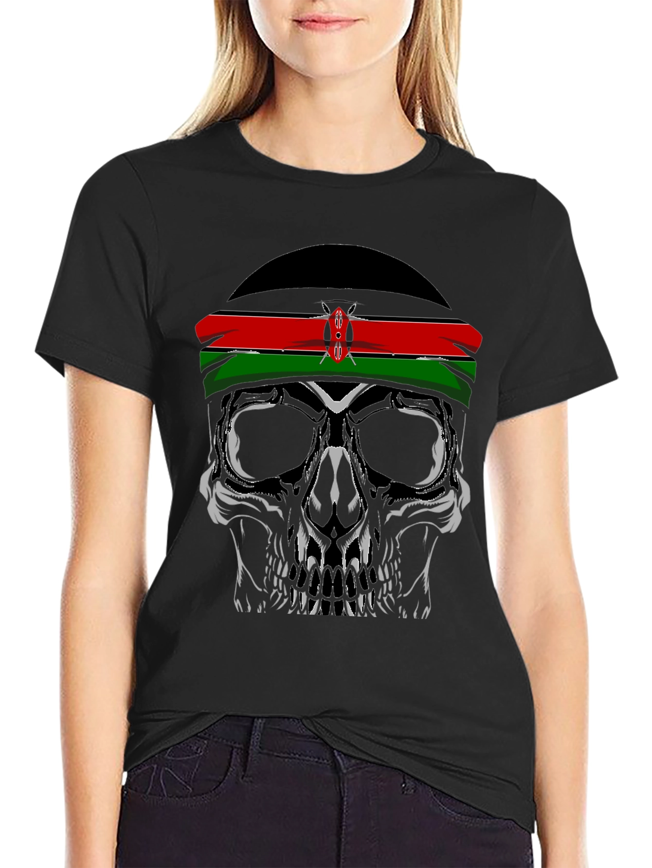 Skull with Kenyan Flag Headband T-Shirt