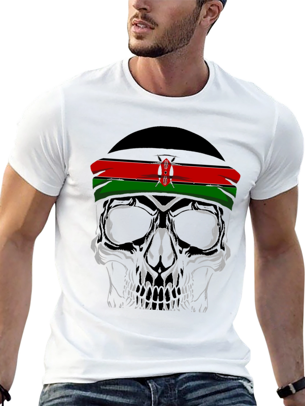Skull with Kenyan Flag Headband T-Shirt