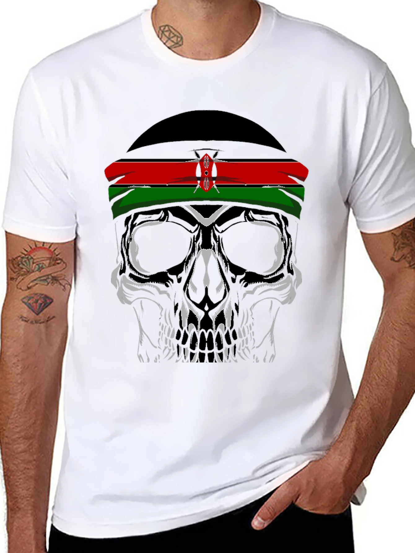 Skull with Kenyan Flag Headband T-Shirt