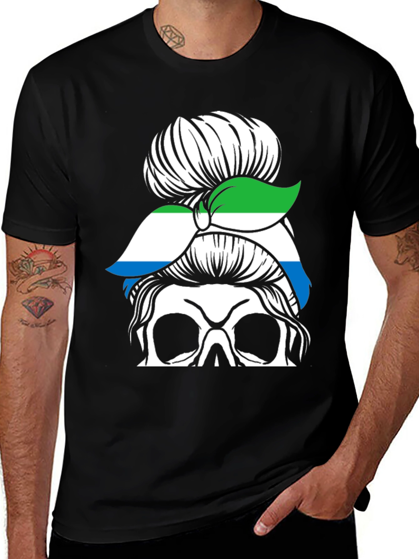 Sierra Leone Messy Bun Skull T-Shirt