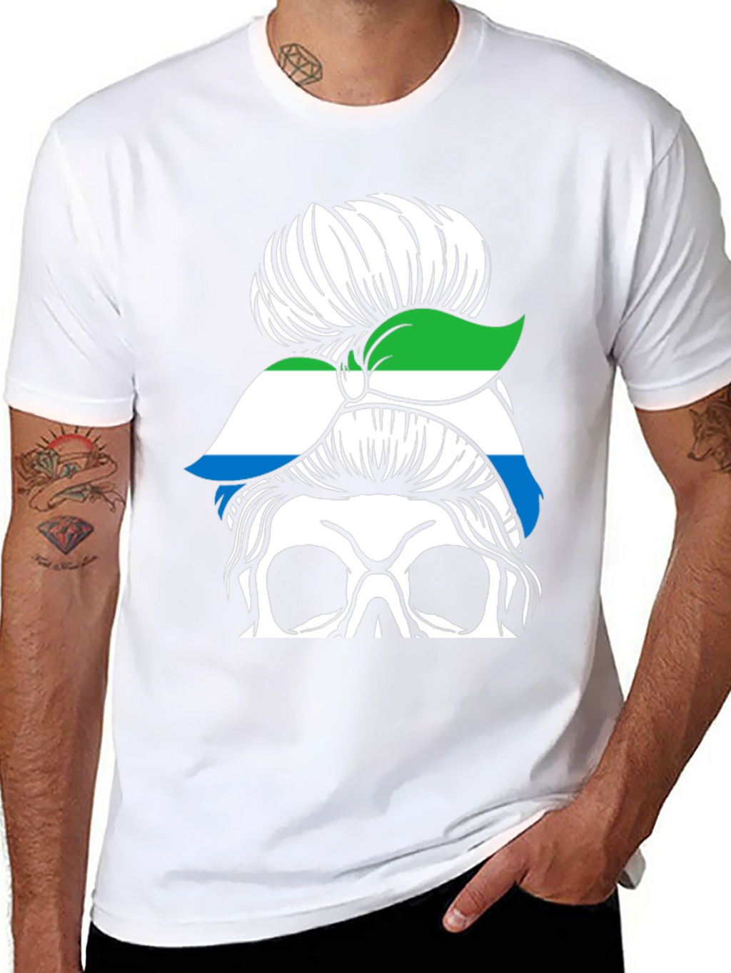 Sierra Leone Messy Bun Skull T-Shirt