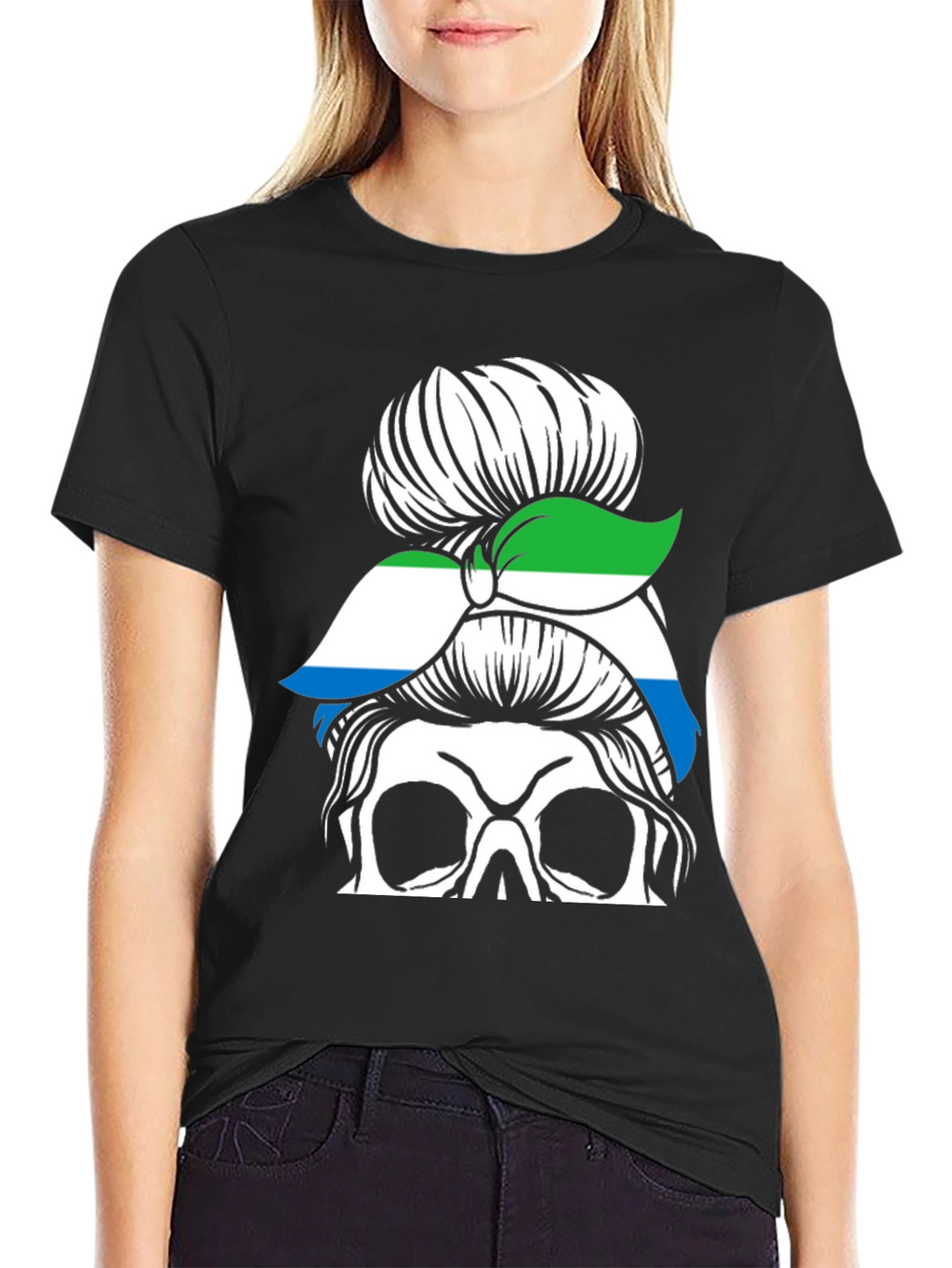 Sierra Leone Messy Bun Skull T-Shirt