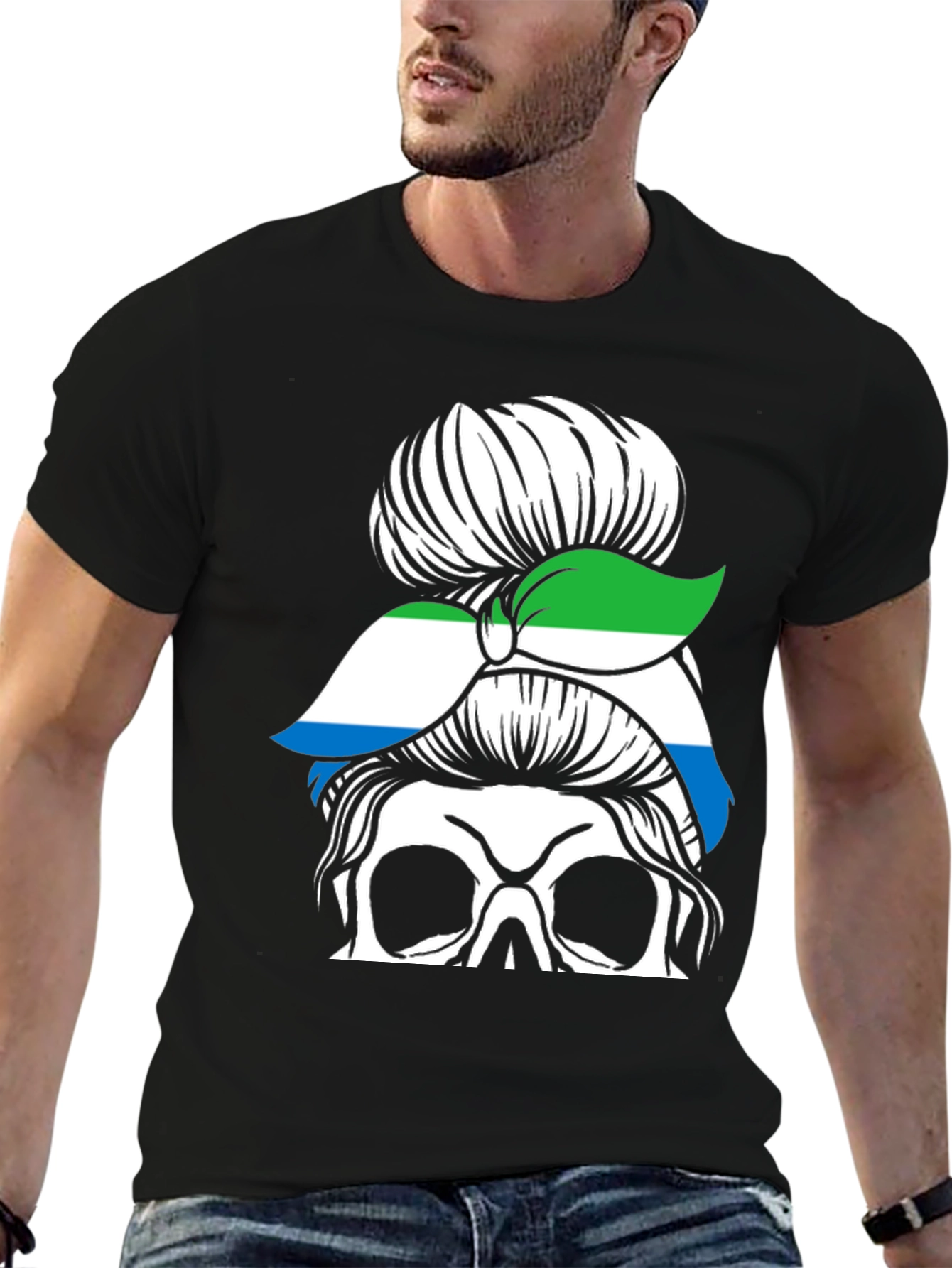 Sierra Leone Messy Bun Skull T-Shirt