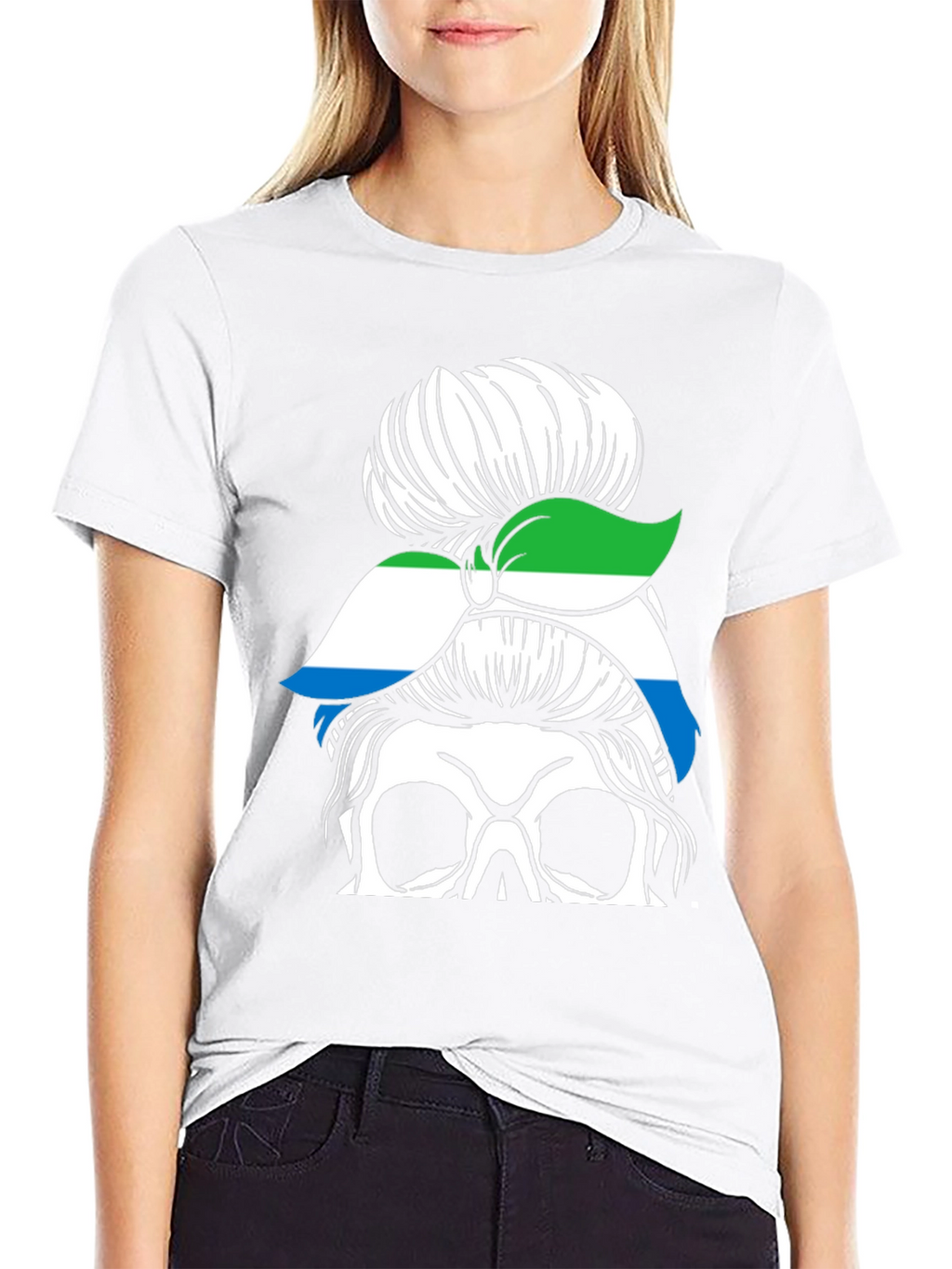 Sierra Leone Messy Bun Skull T-Shirt