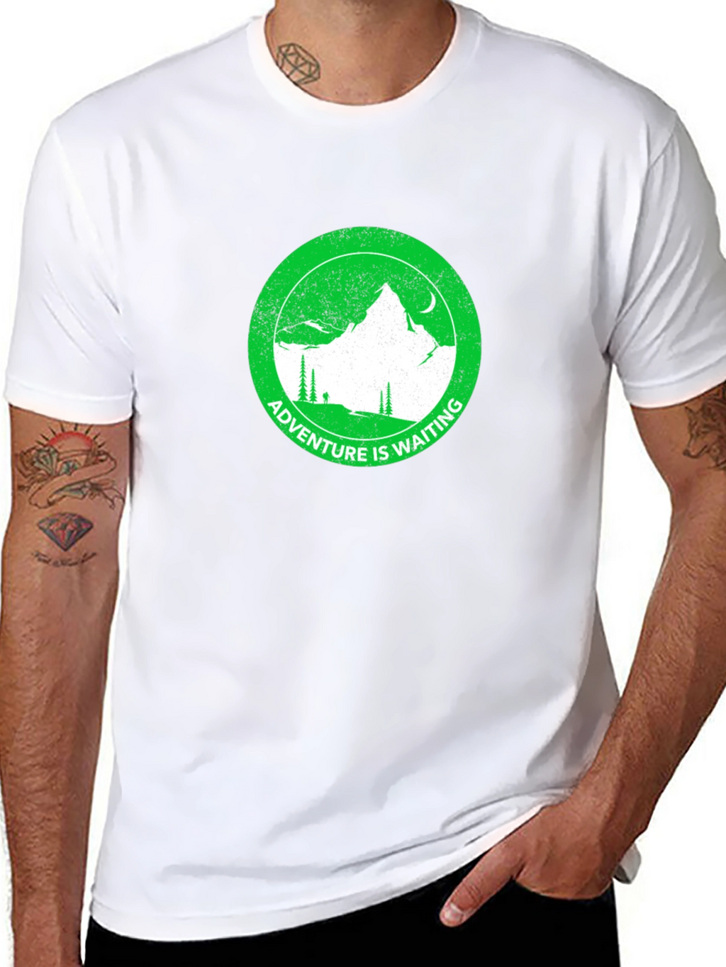 Adventure Awaits Black Tee - Mountain Graphic Print