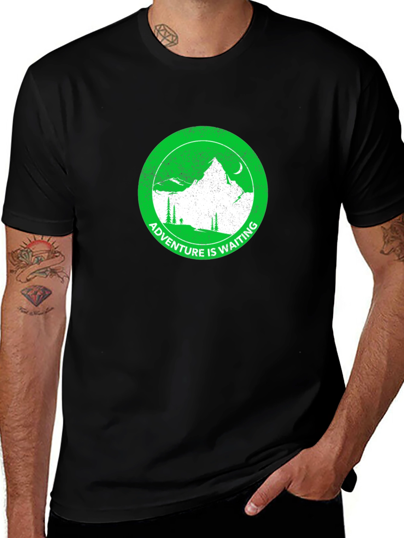 Adventure Awaits Black Tee - Mountain Graphic Print