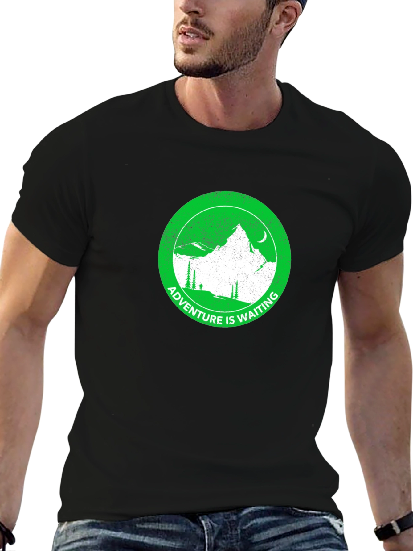 Adventure Awaits Black Tee - Mountain Graphic Print
