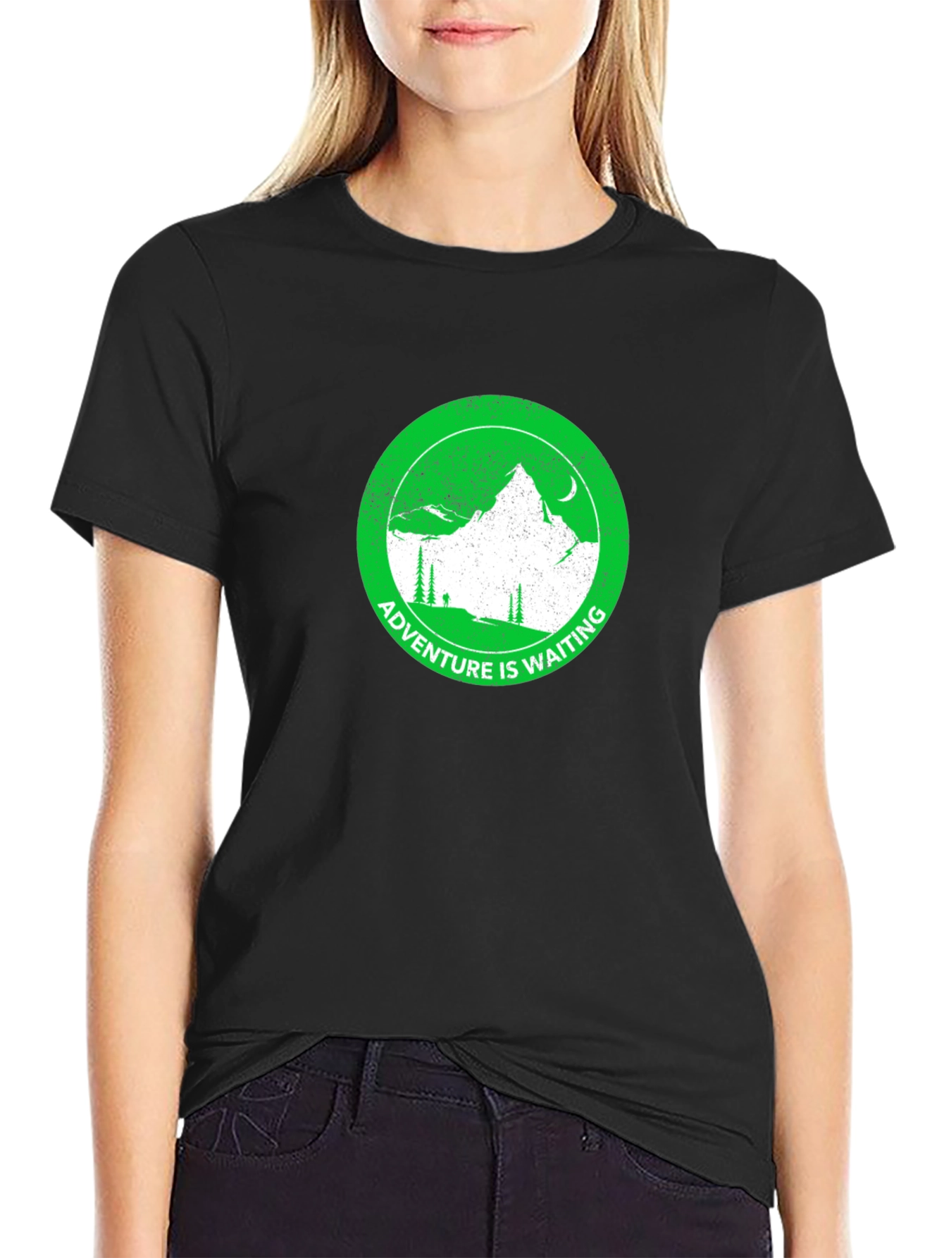 Adventure Awaits Black Tee - Mountain Graphic Print