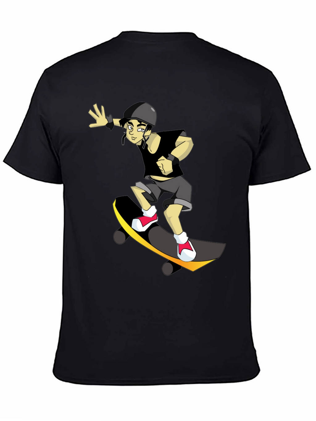 Skateboarding Cartoon Graphic Black Tee