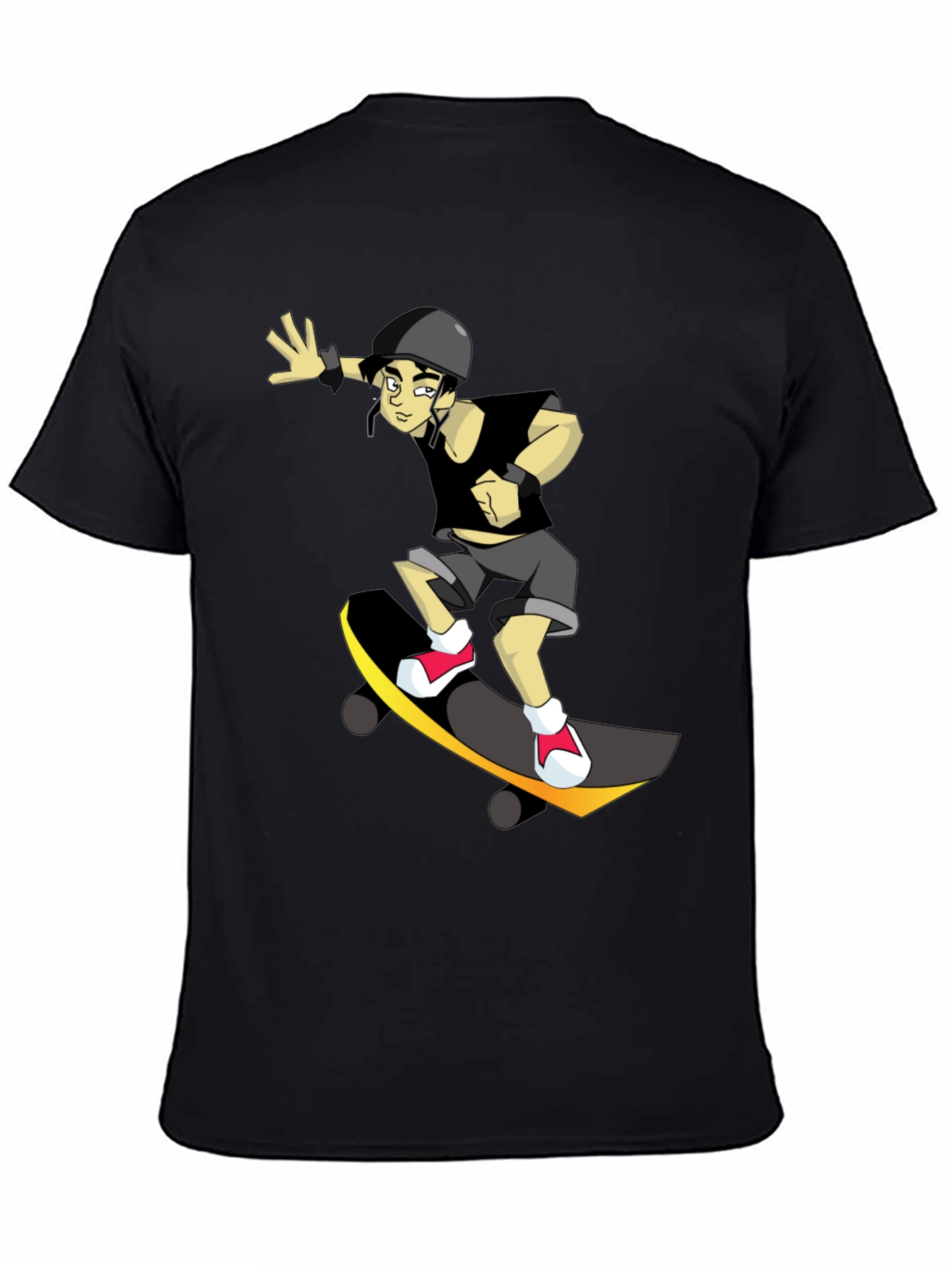 Skateboarding Cartoon Graphic Black Tee