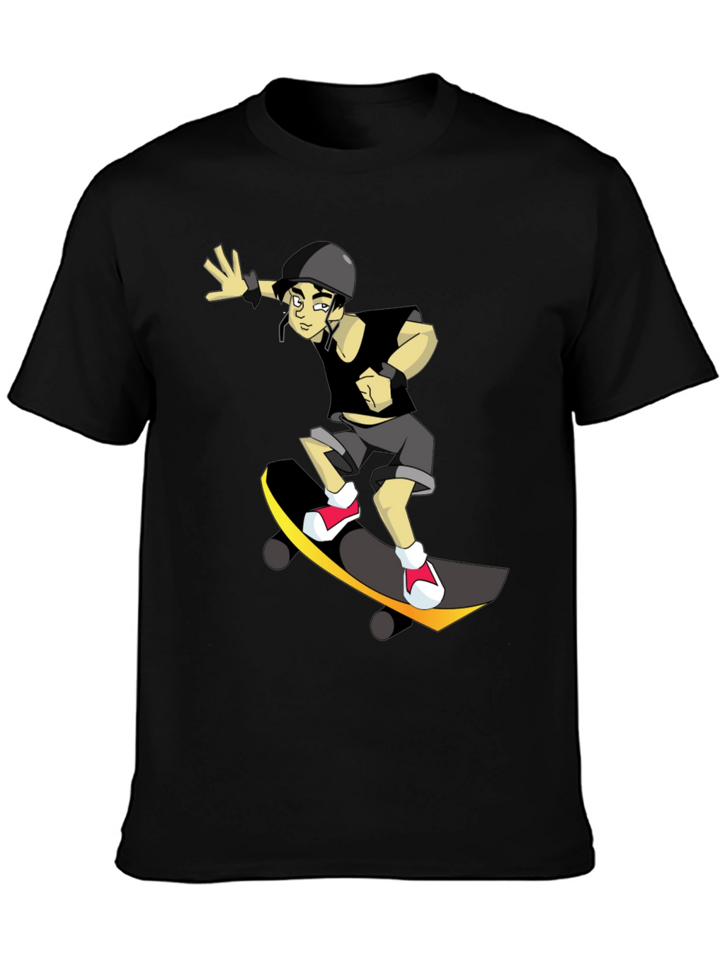 Skateboarding Cartoon Graphic Black Tee