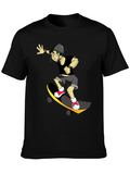 Skateboarding Cartoon Graphic Black Tee