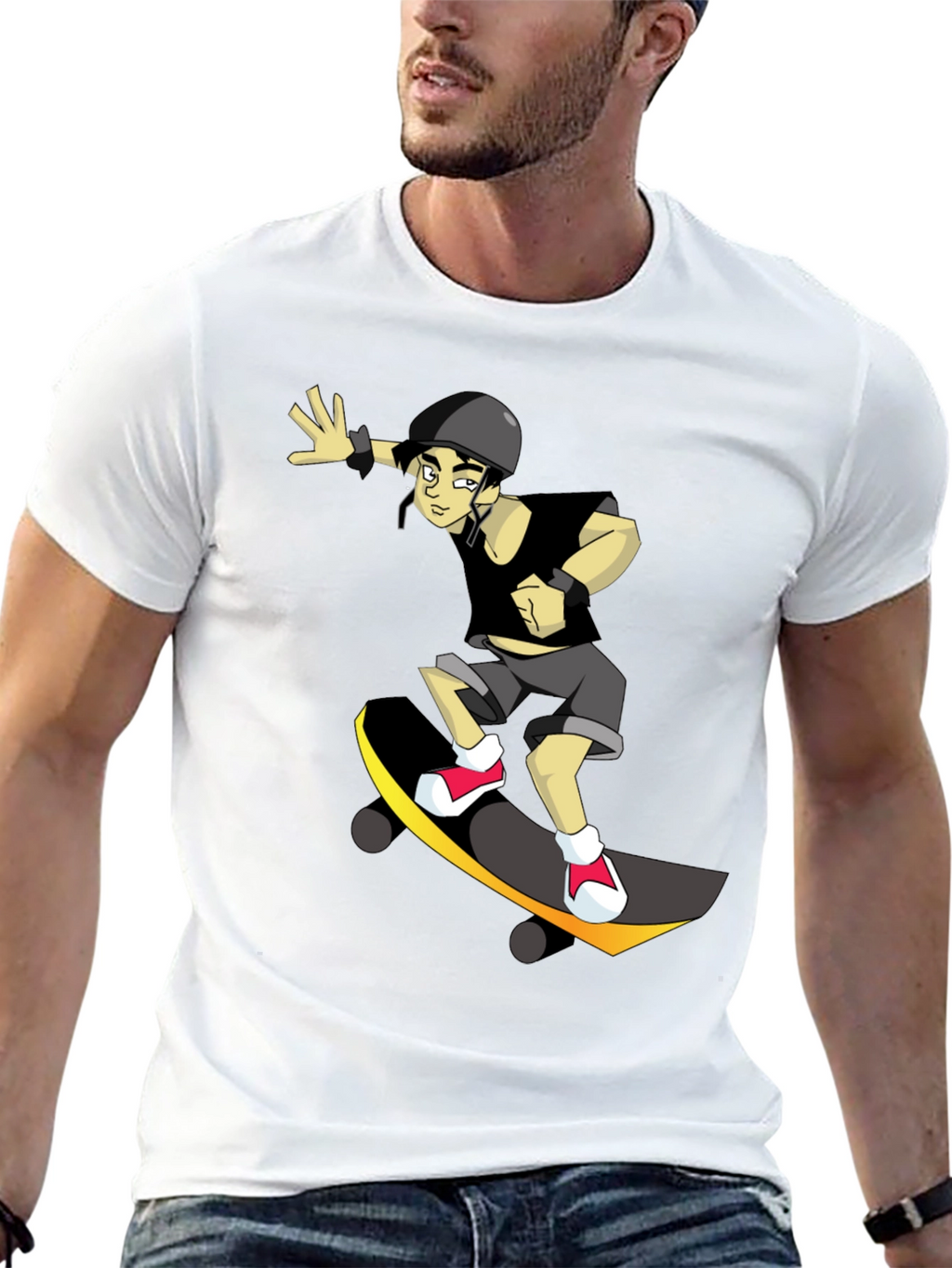 Skateboarding Cartoon Graphic Black Tee