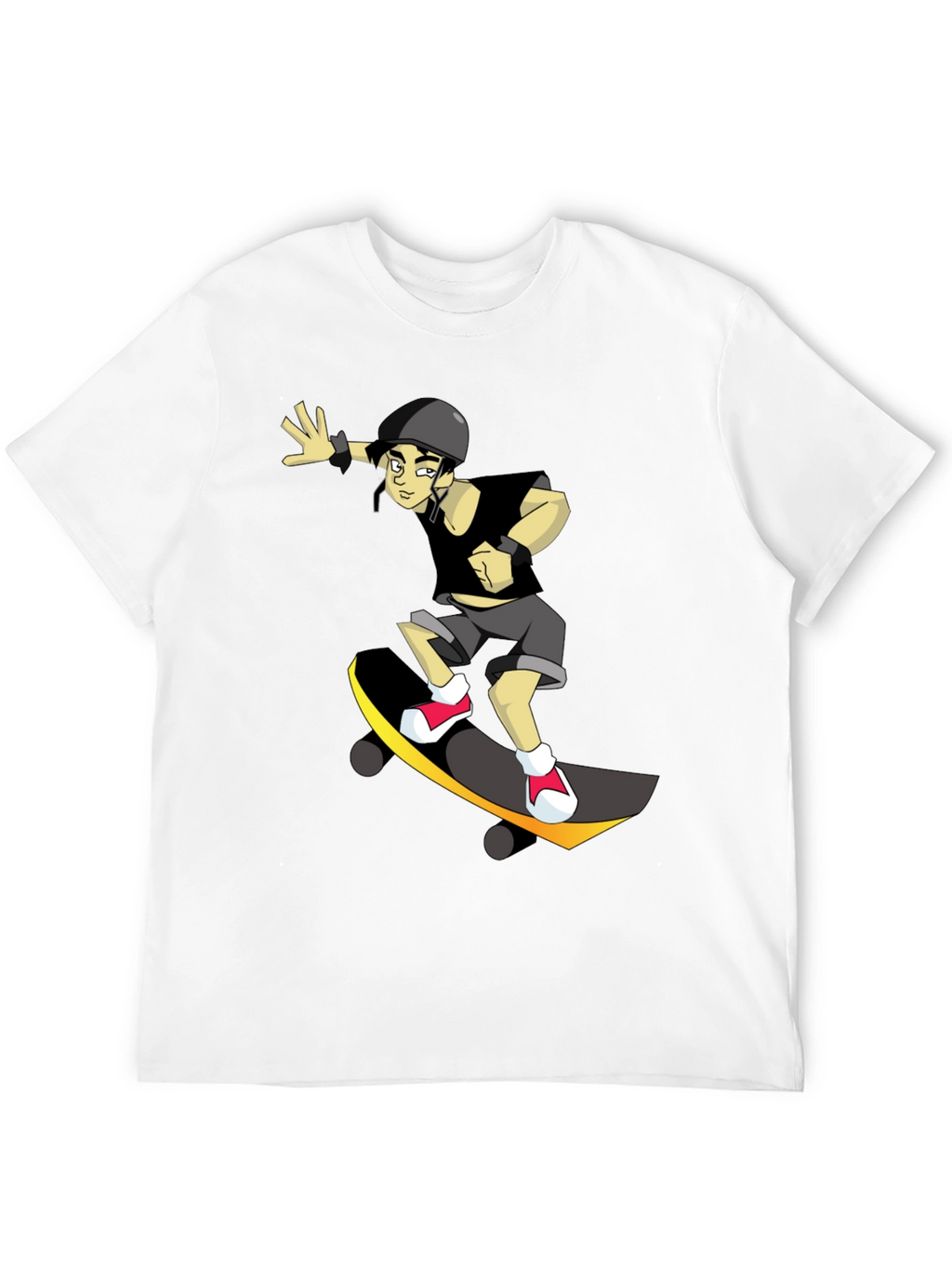 Skateboarding Cartoon Graphic Black Tee
