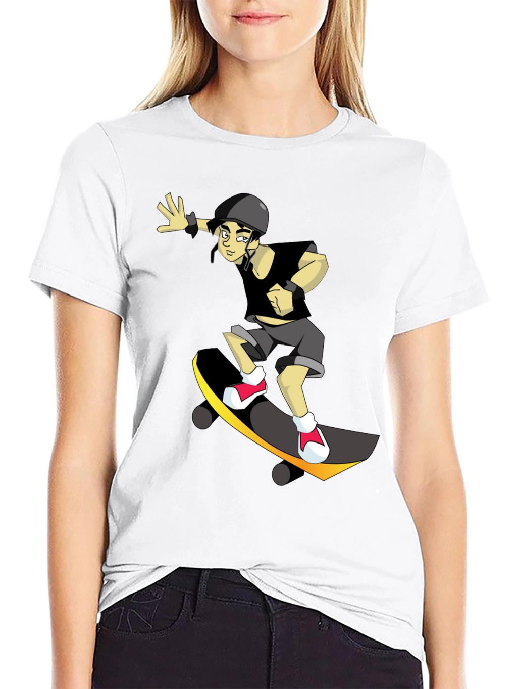 Skateboarding Cartoon Graphic Black Tee