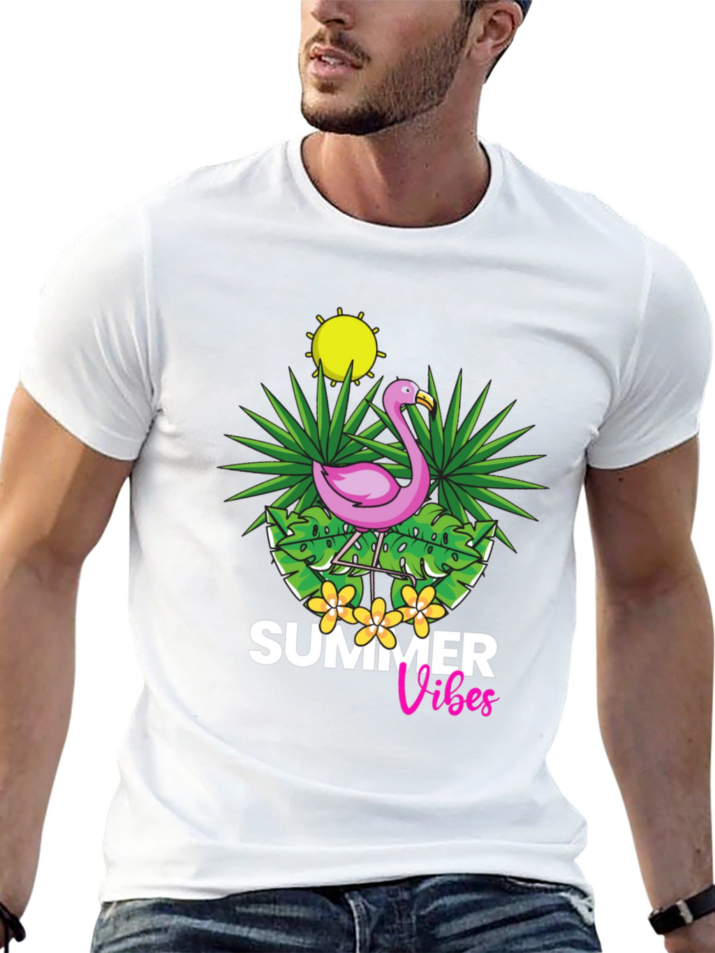 Summer Vibes Flamingo Graphic T-Shirt