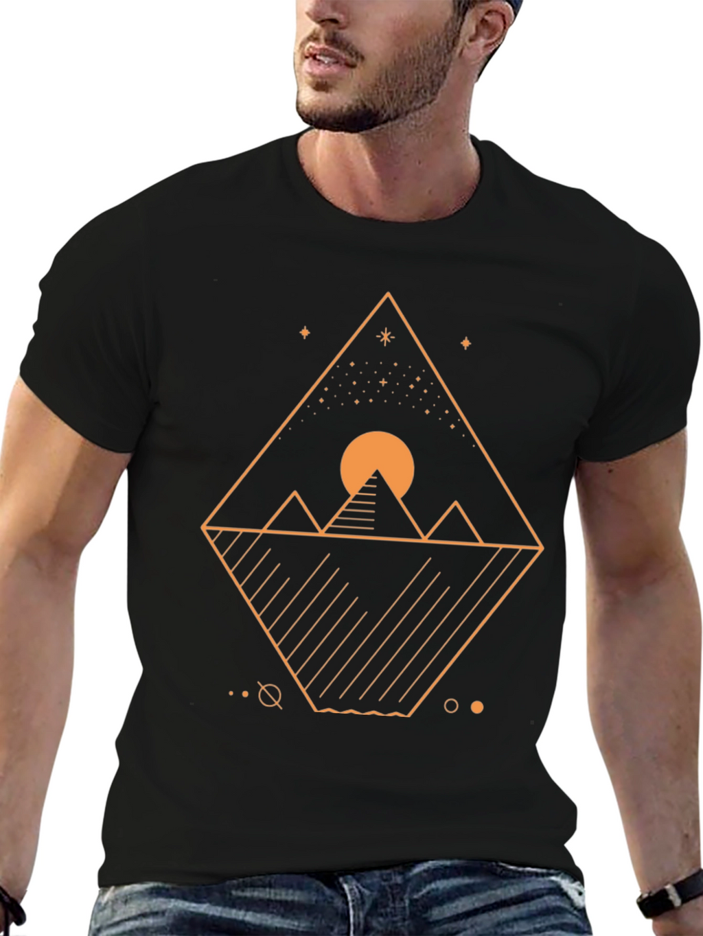 Geometric Pyramid Graphic Tee - Mens Black T-Shirt