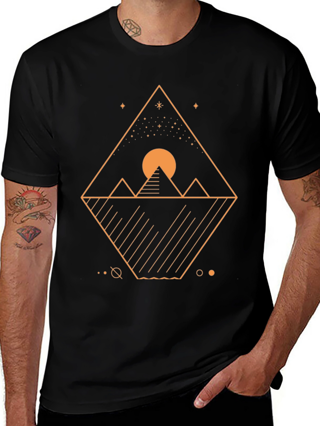 Geometric Pyramid Graphic Tee - Mens Black T-Shirt
