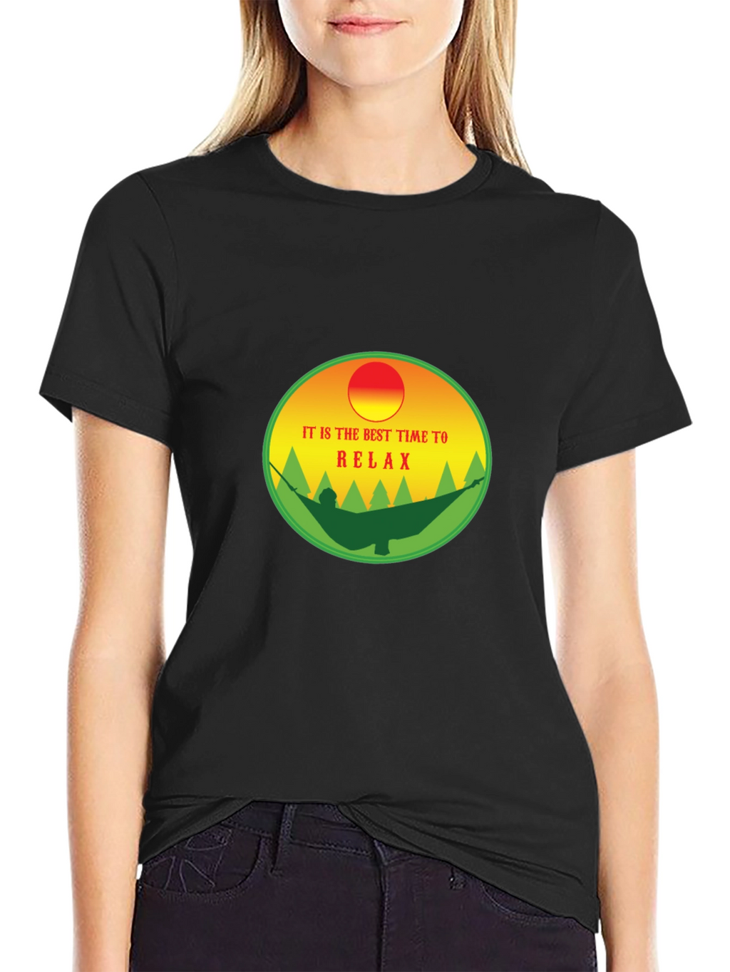 Relax Time T-Shirt: Hammock & Sunset Design