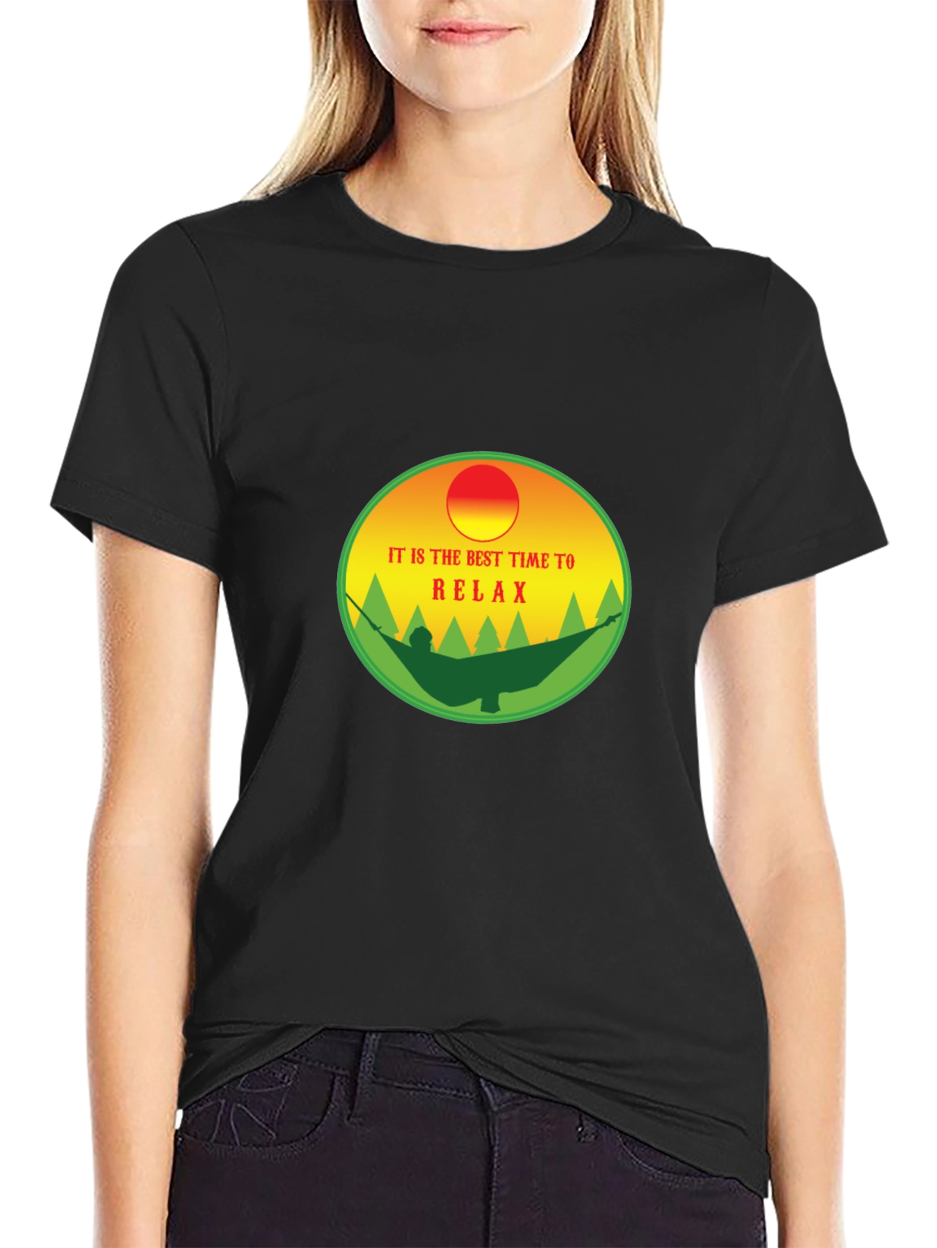 Relax Time T-Shirt: Hammock & Sunset Design