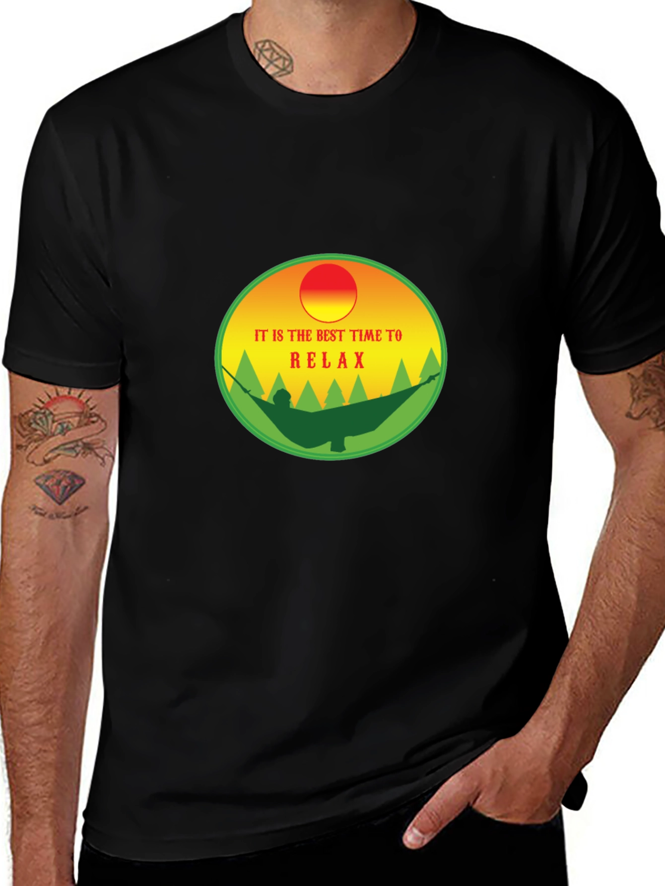 Relax Time T-Shirt: Hammock & Sunset Design