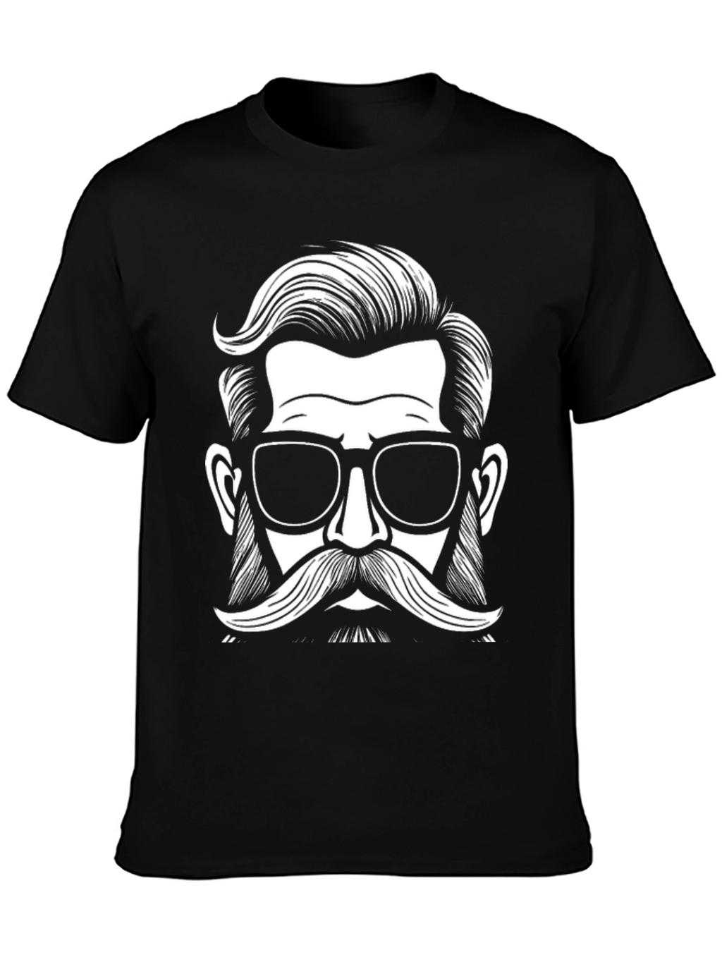 Black Graphic Tee - Retro Hipster with Mustache