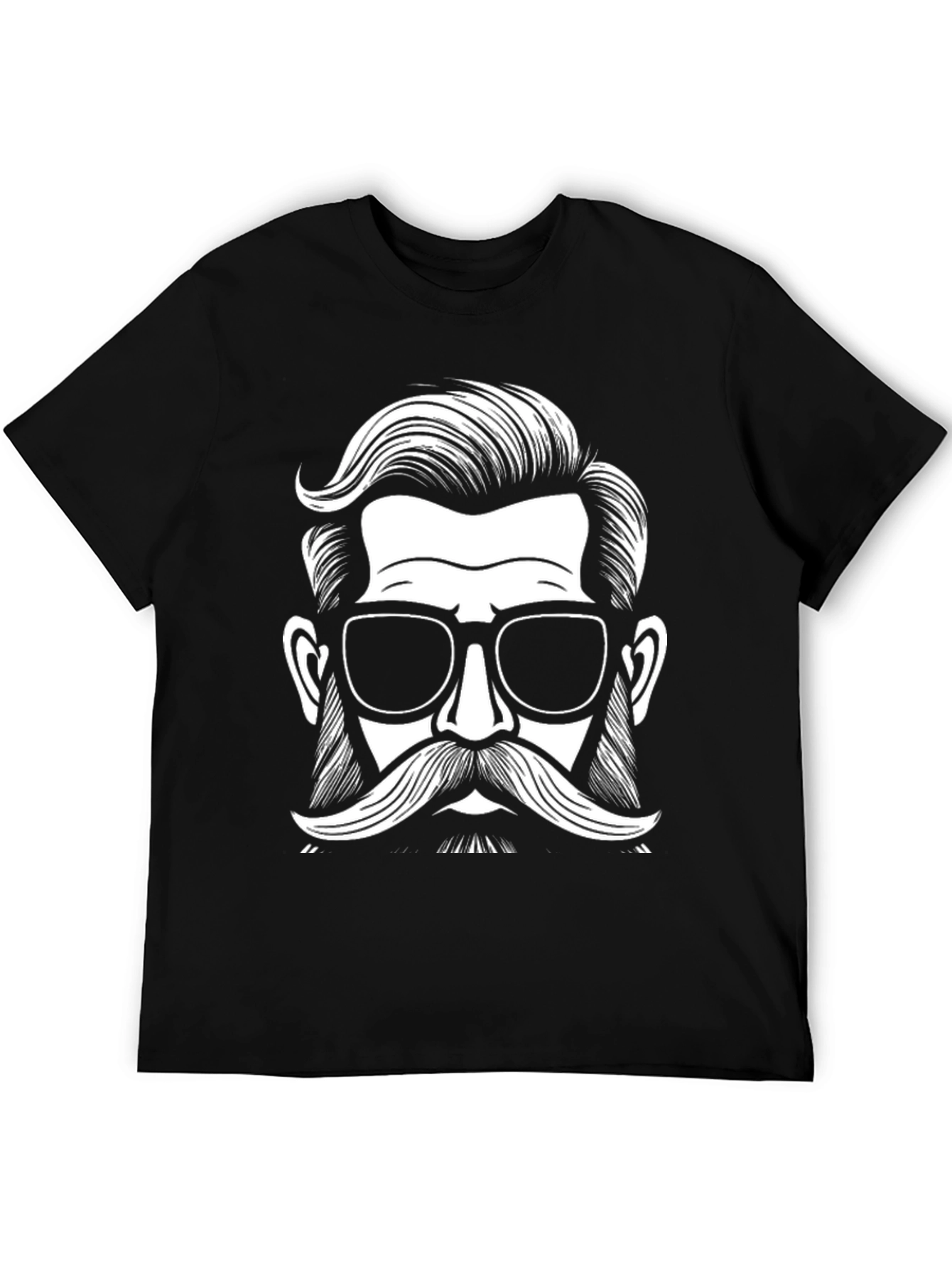 Black Graphic Tee - Retro Hipster with Mustache