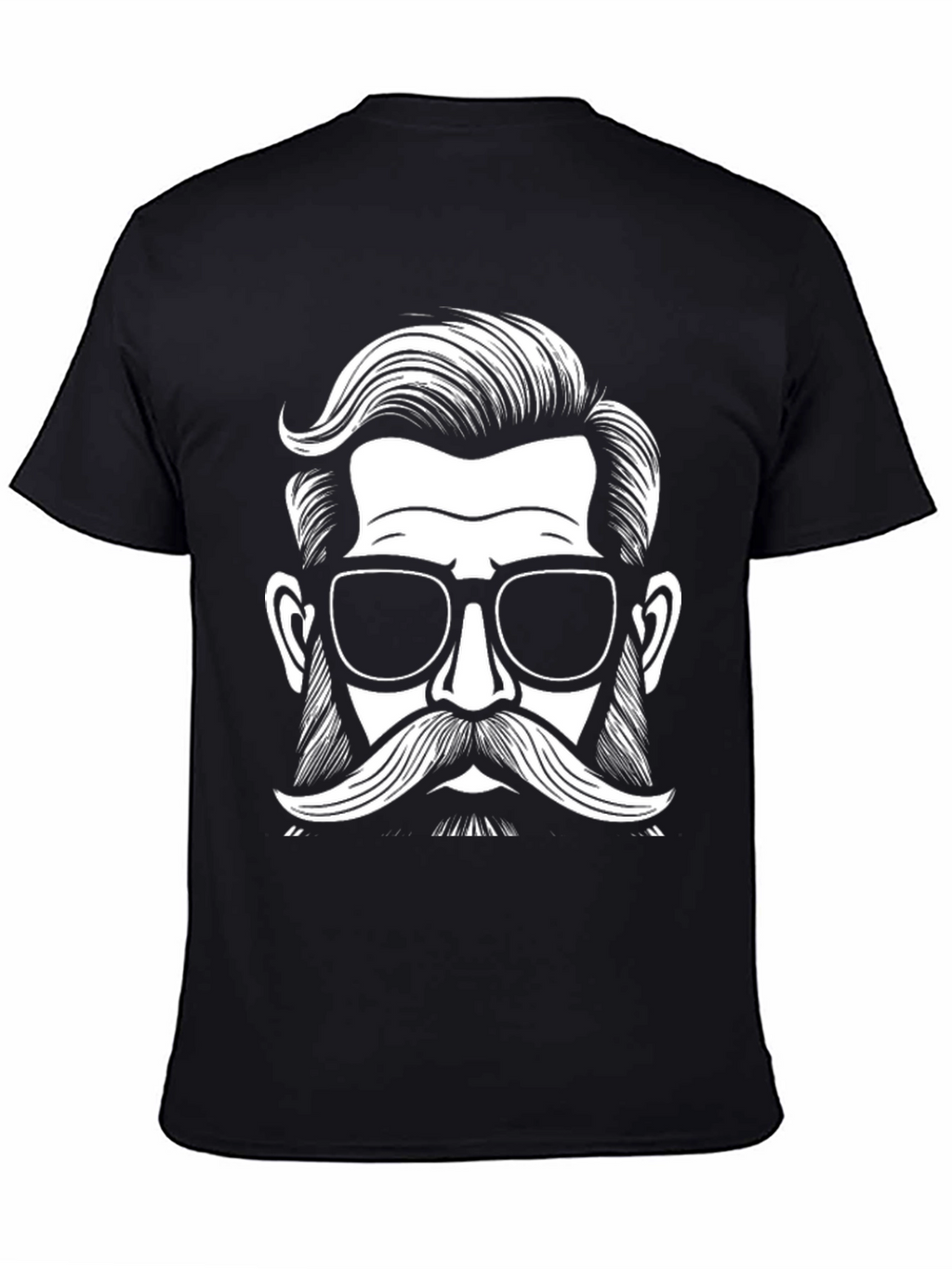 Black Graphic Tee - Retro Hipster with Mustache