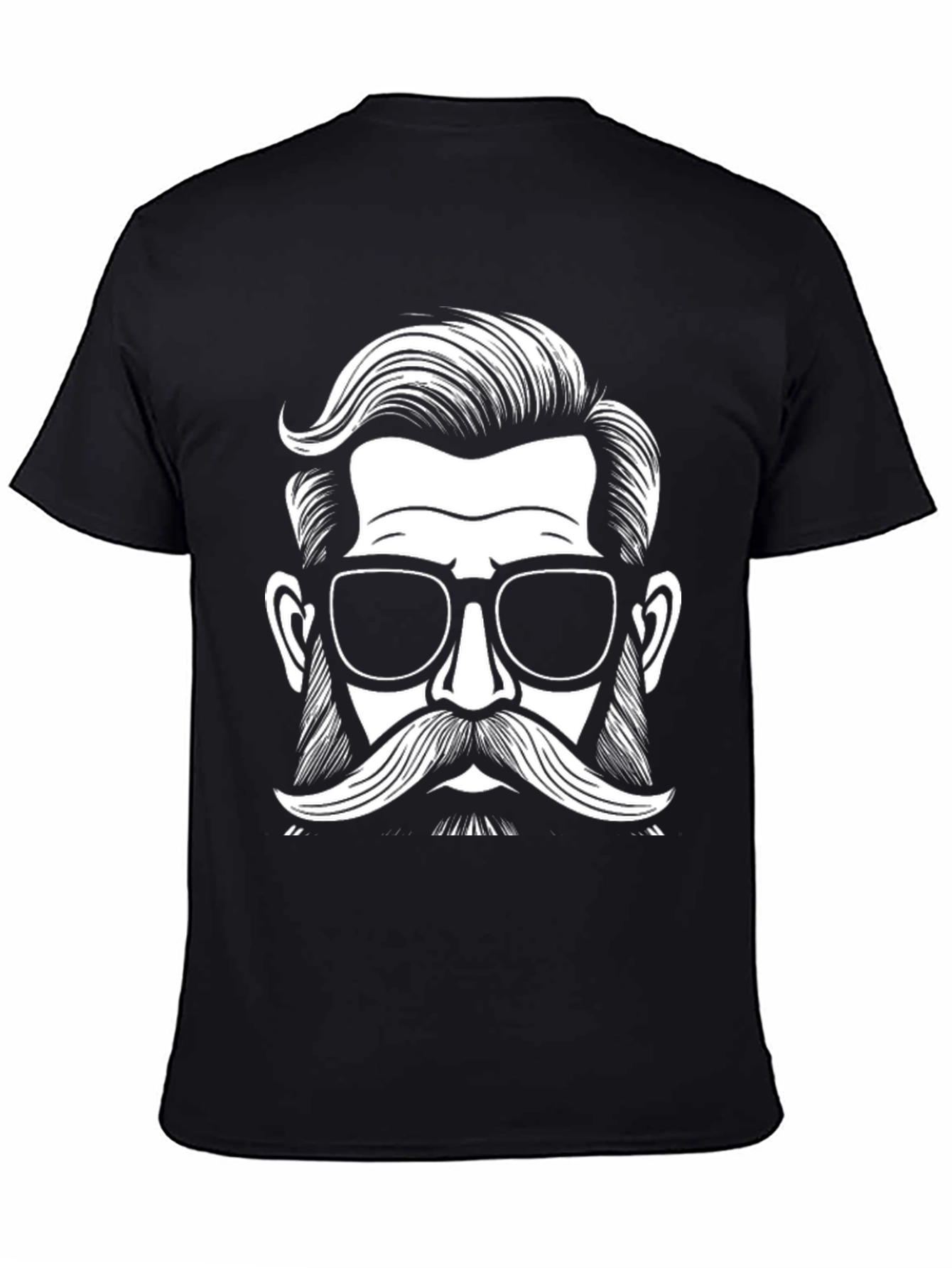 Black Graphic Tee - Retro Hipster with Mustache
