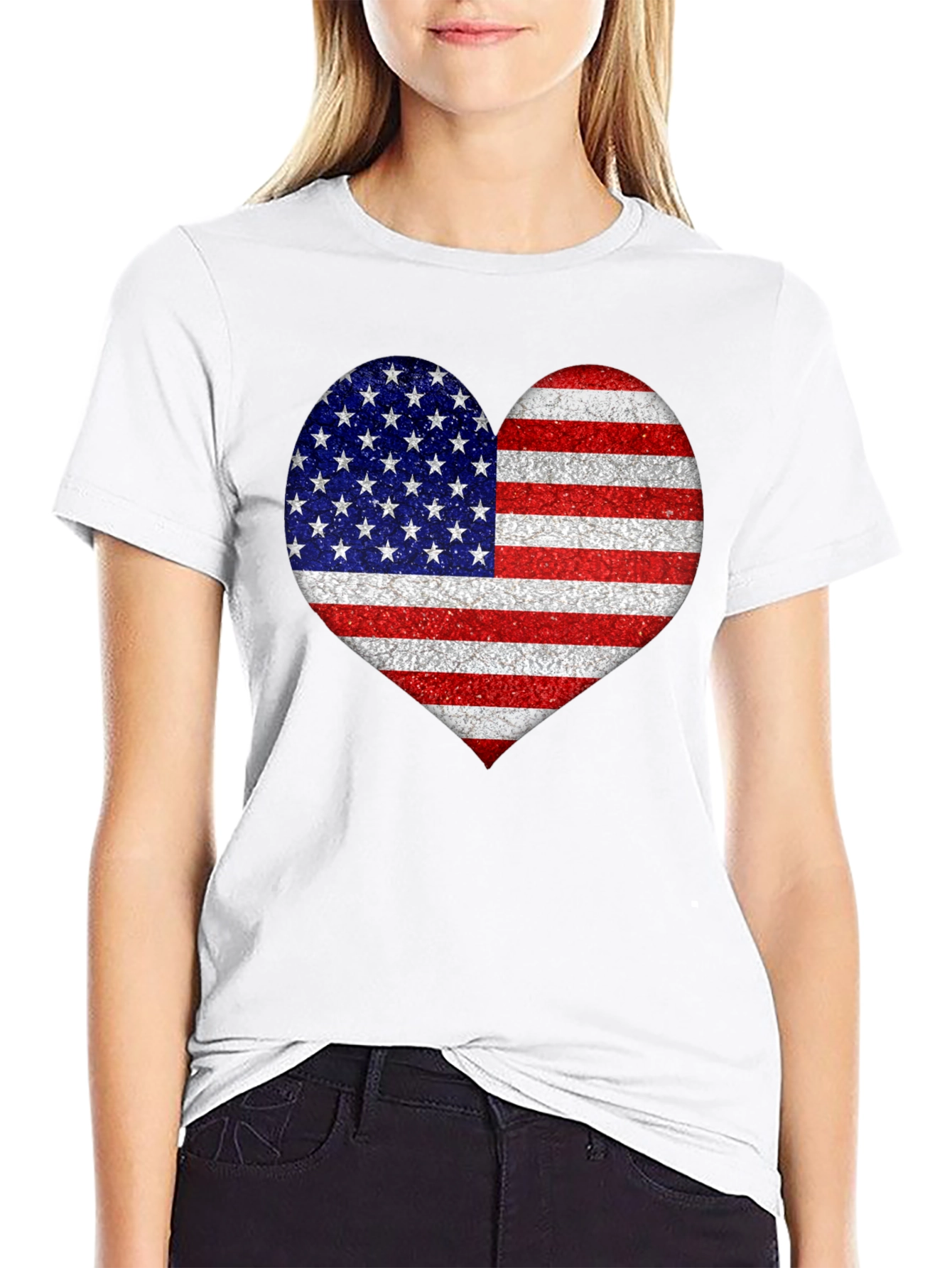American Flag Heart Graphic T-Shirt
