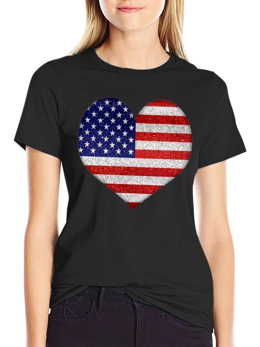 American Flag Heart Graphic T-Shirt