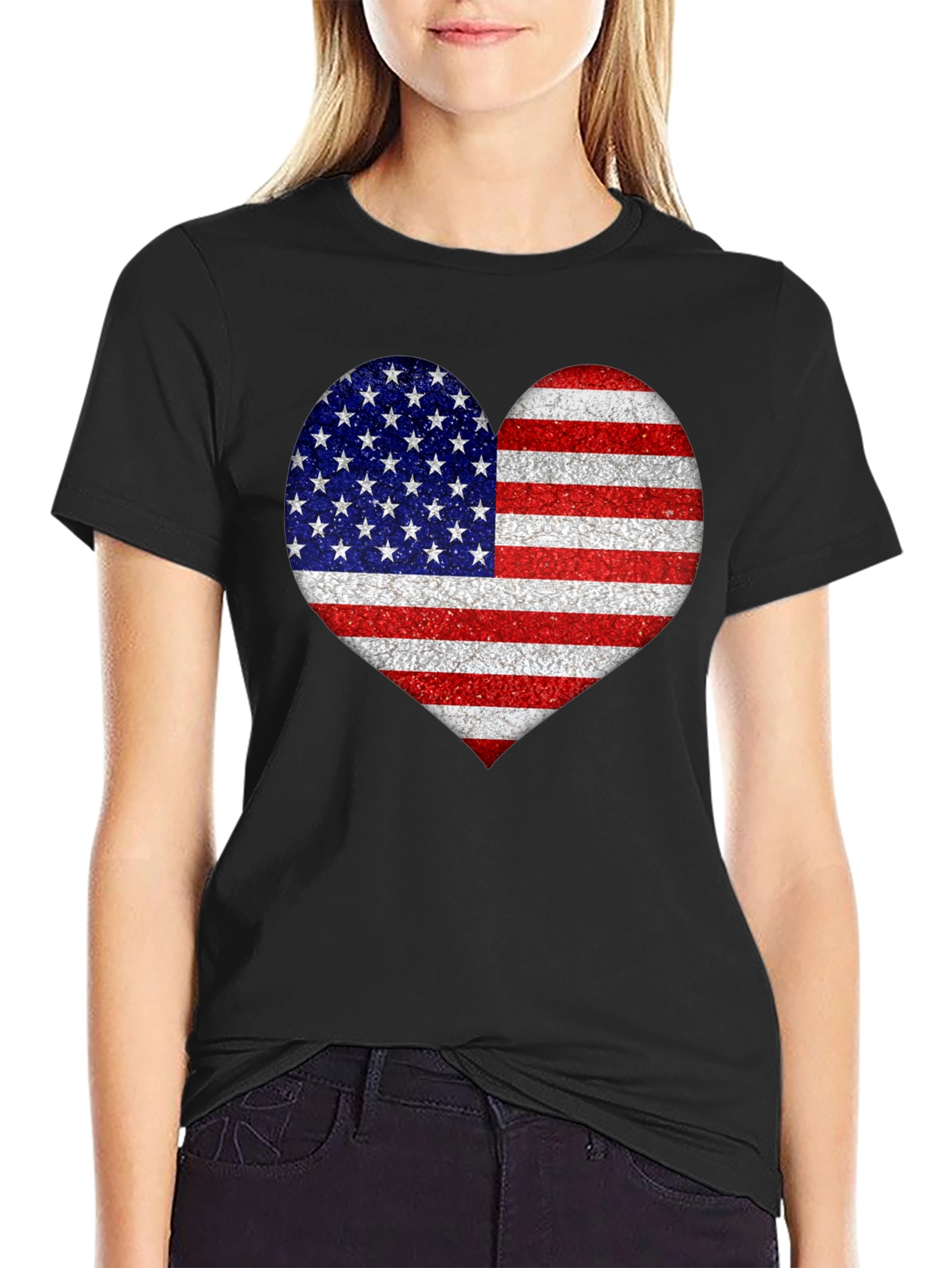 American Flag Heart Graphic T-Shirt