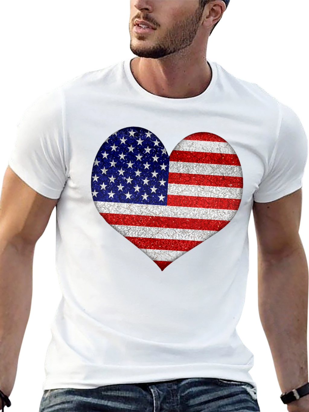 American Flag Heart Graphic T-Shirt