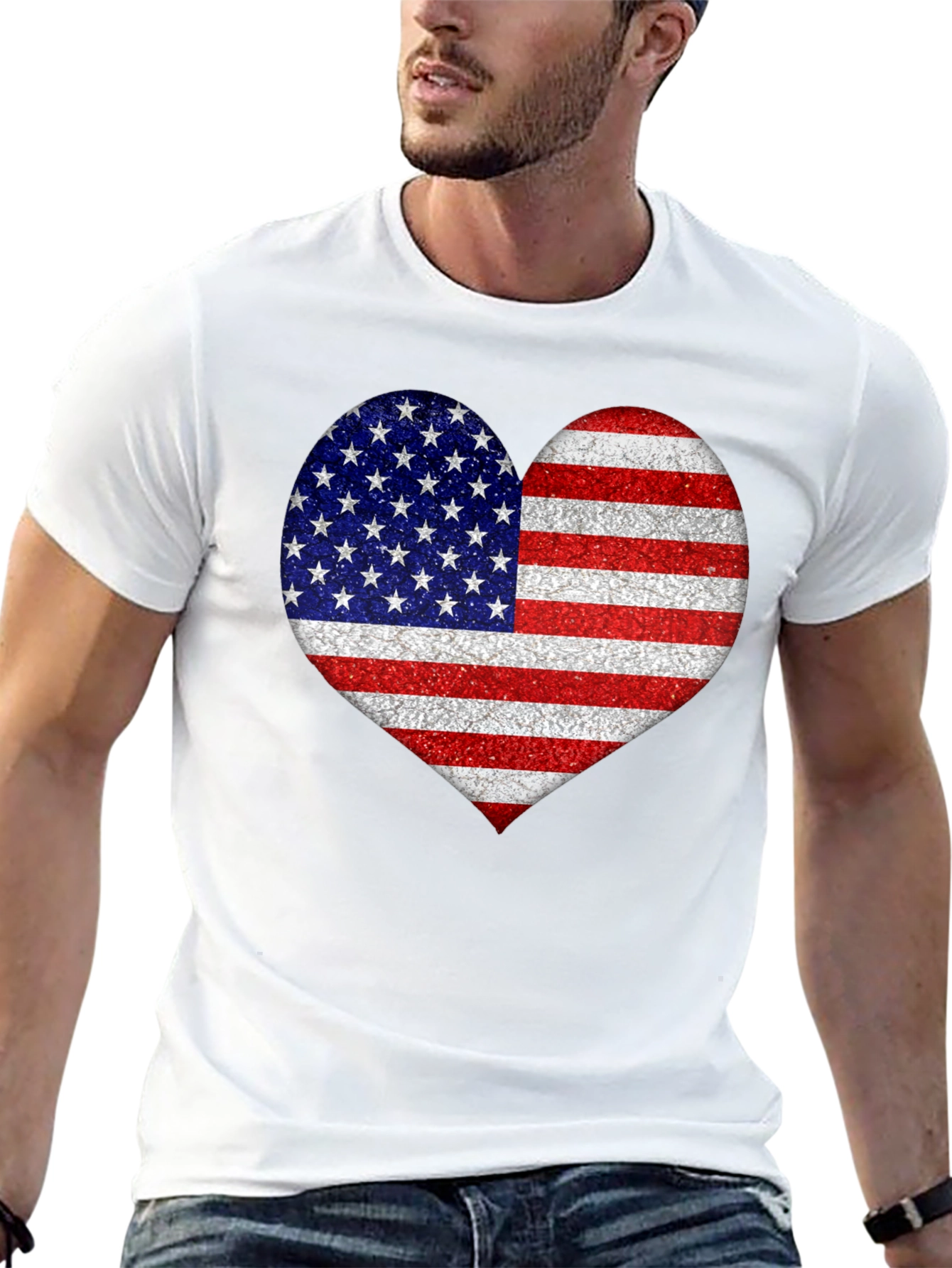 American Flag Heart Graphic T-Shirt