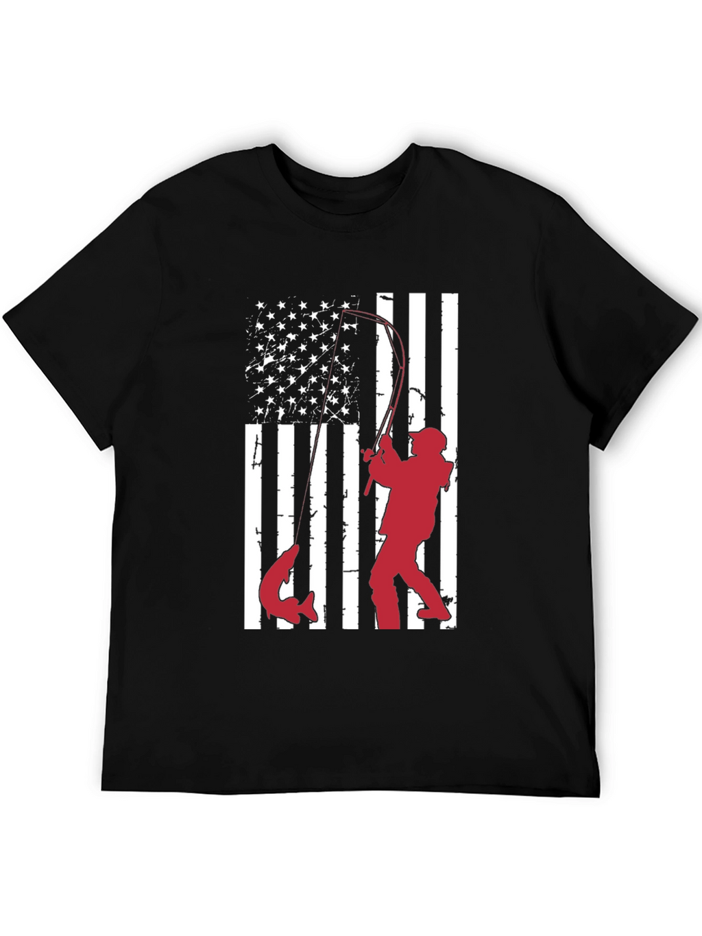 Fishing American Flag Graphic T-Shirt