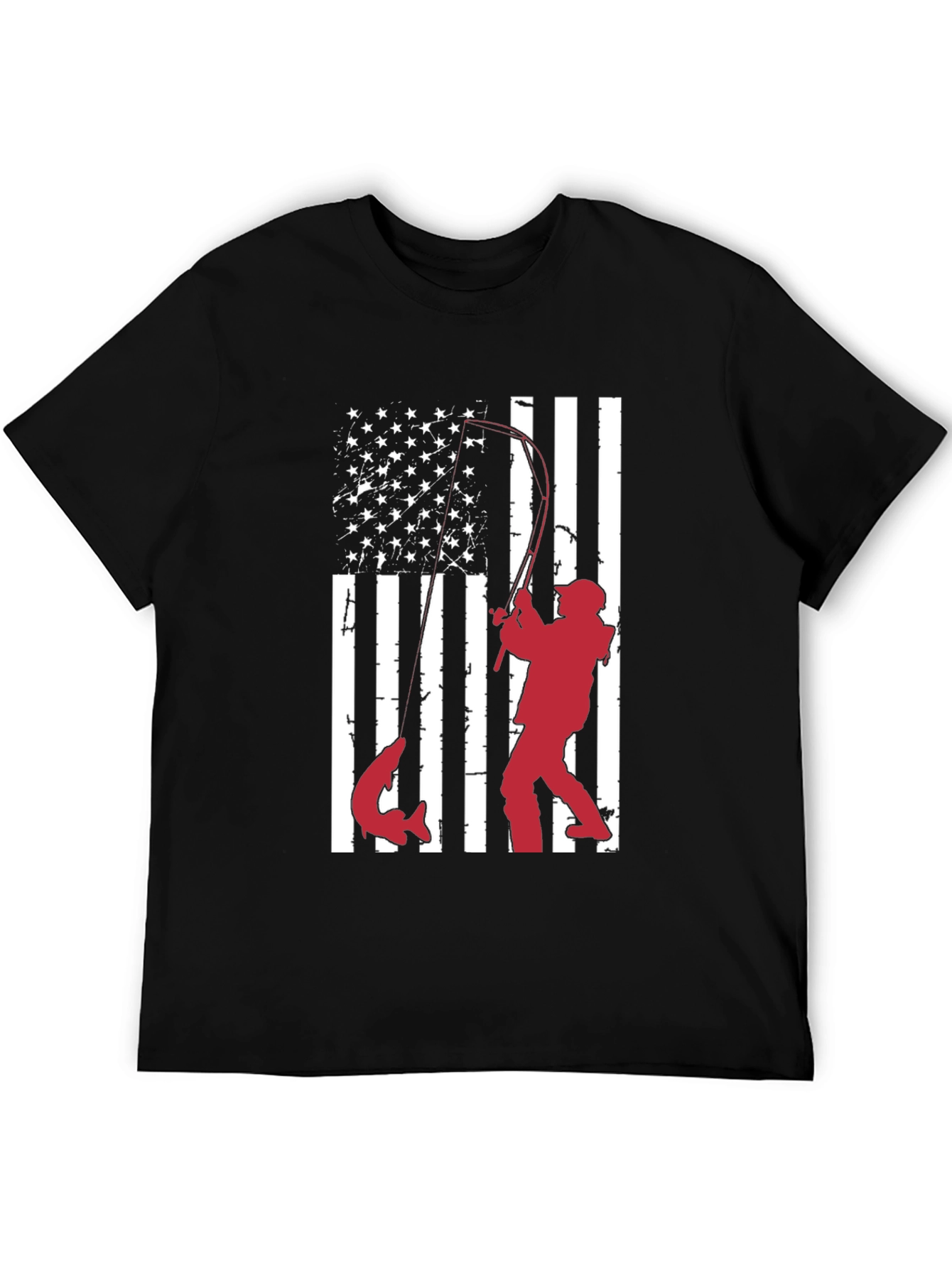 Fishing American Flag Graphic T-Shirt