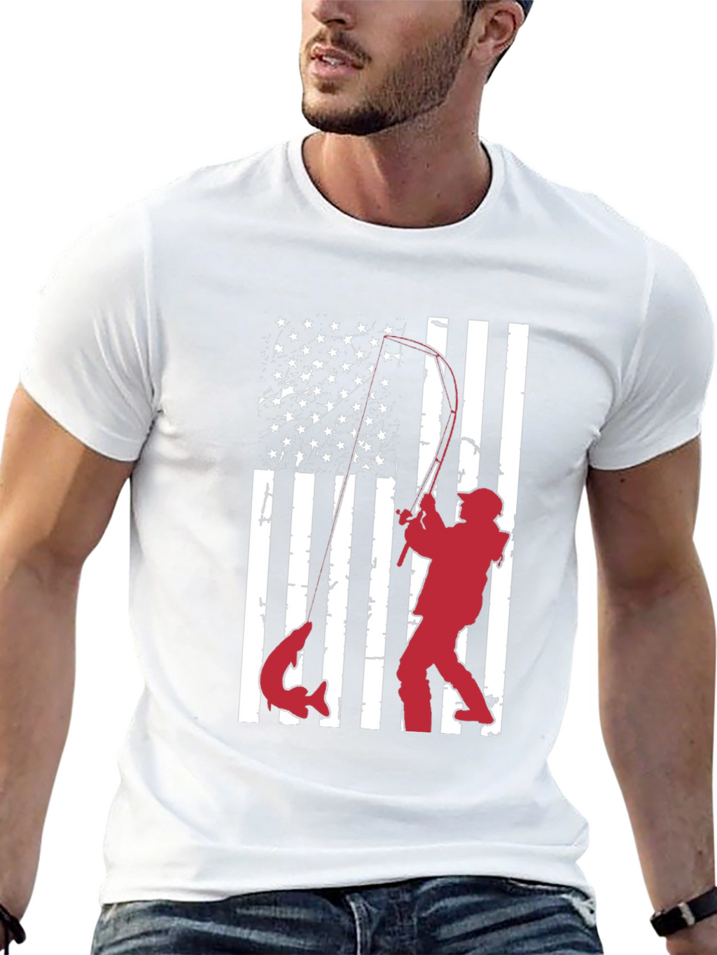 Fishing American Flag Graphic T-Shirt