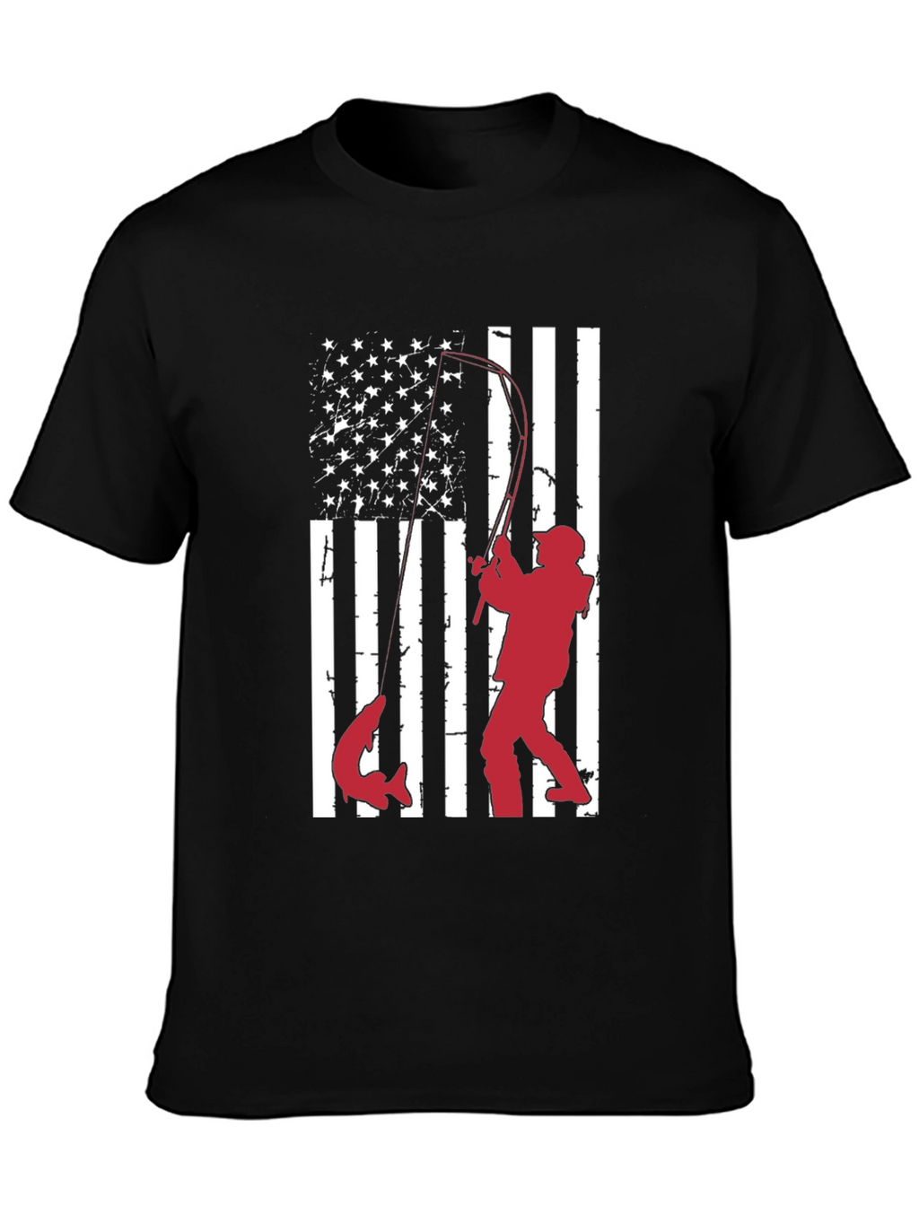 Fishing American Flag Graphic T-Shirt
