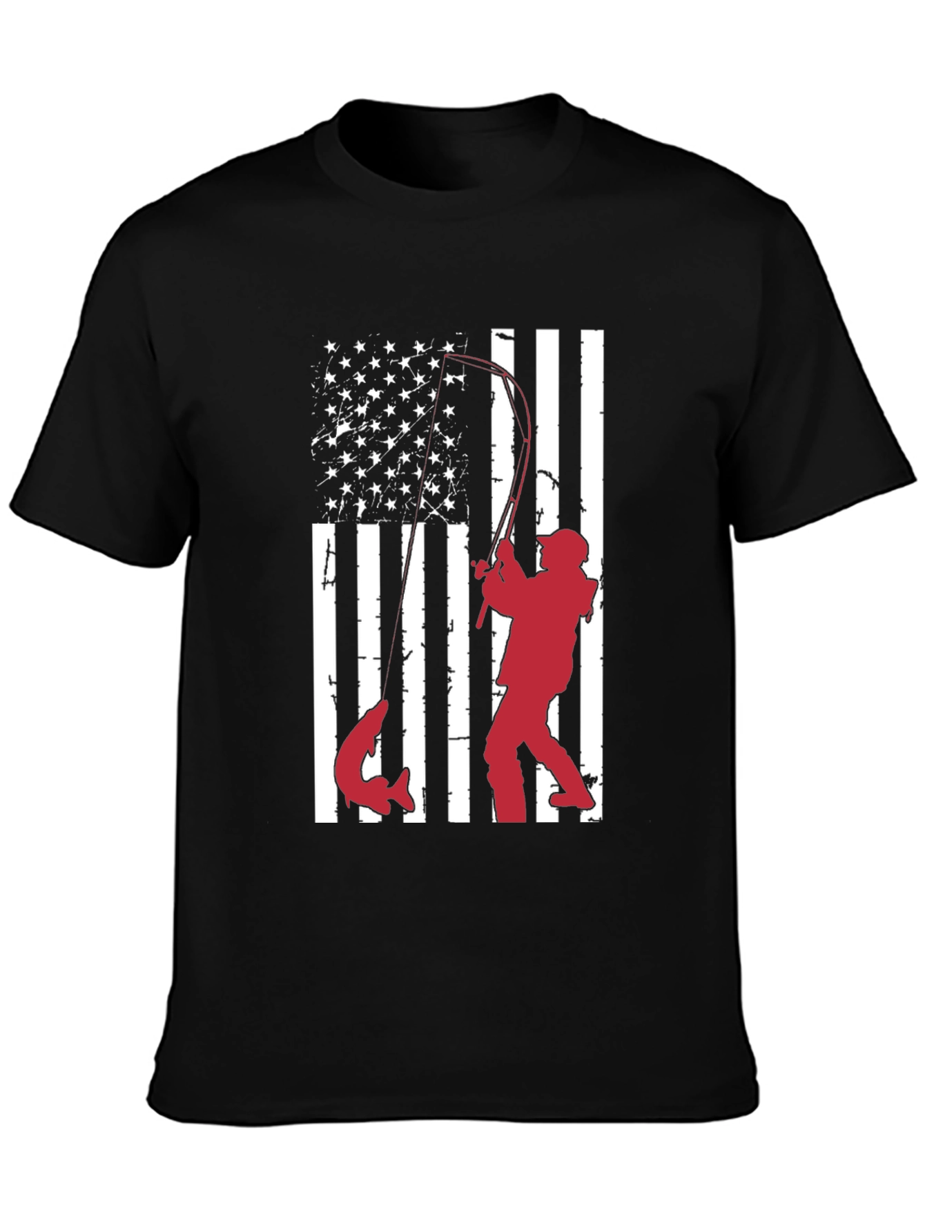 Fishing American Flag Graphic T-Shirt