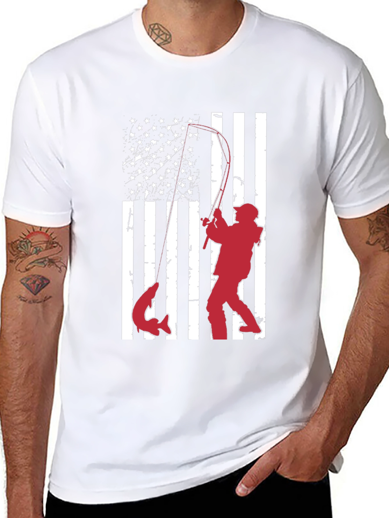 Fishing American Flag Graphic T-Shirt