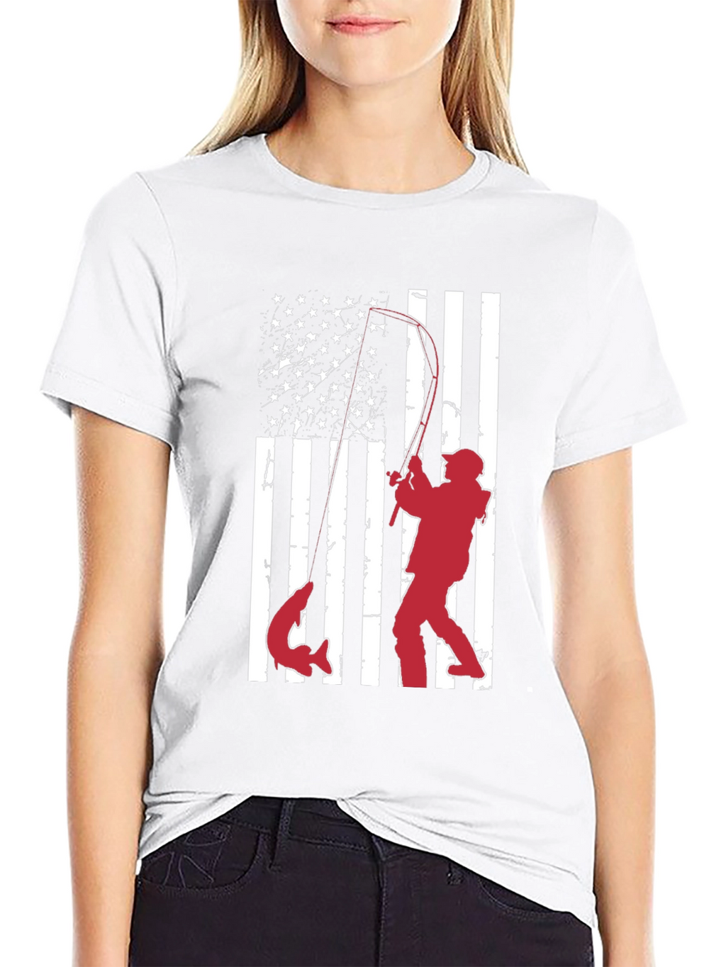 Fishing American Flag Graphic T-Shirt
