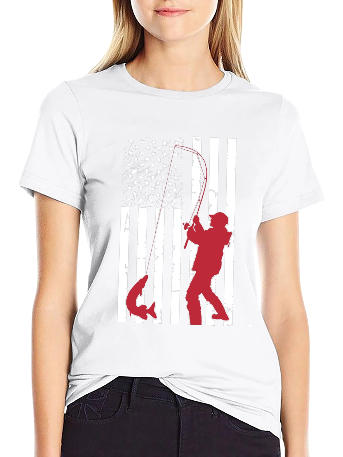 Fishing American Flag Graphic T-Shirt