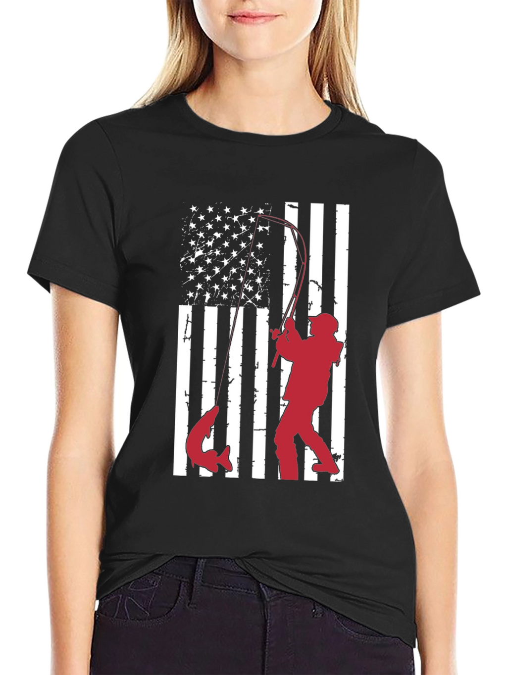 Fishing American Flag Graphic T-Shirt
