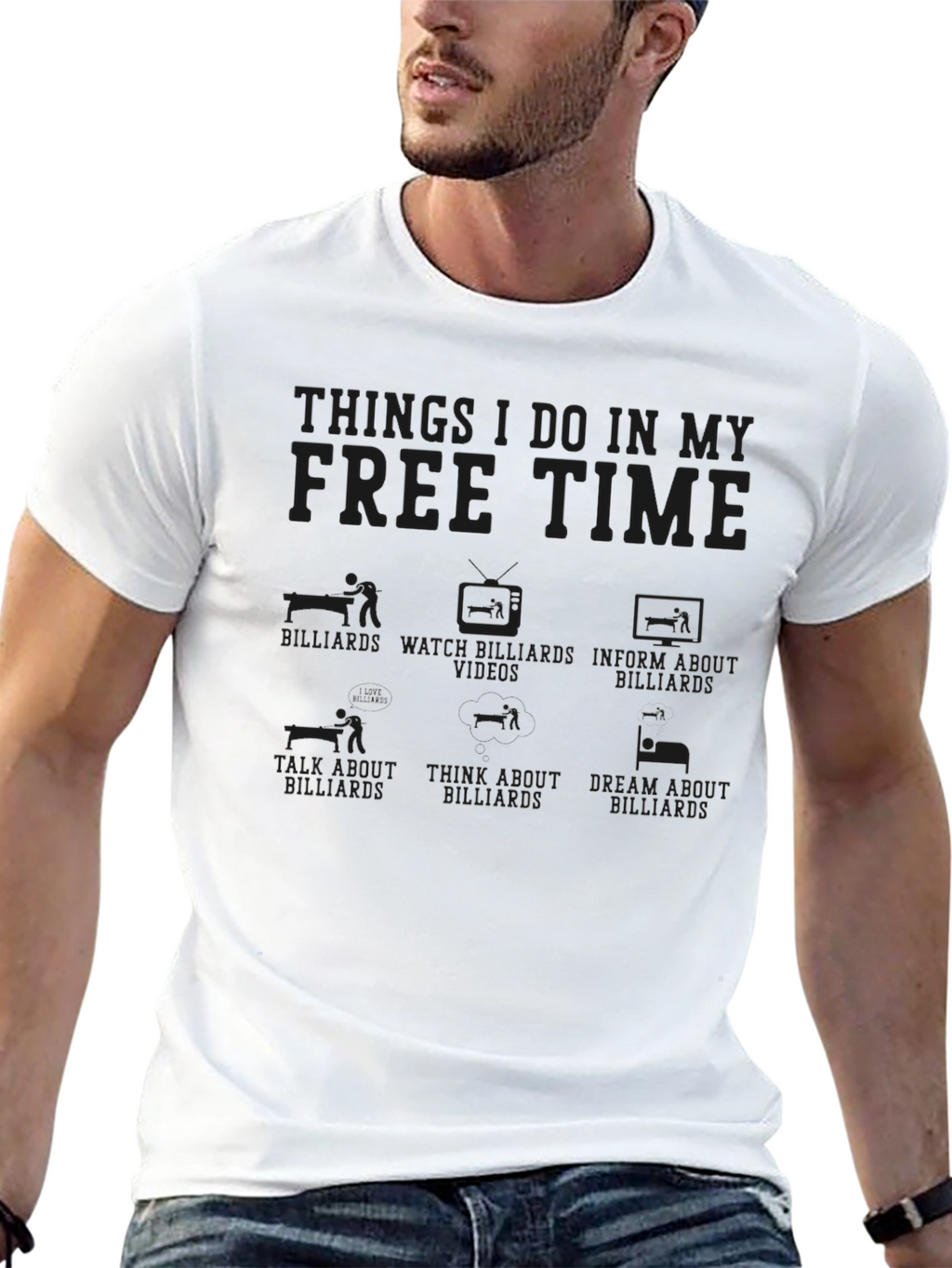 Billiards Free Time T-Shirt -  Black Graphic Tee
